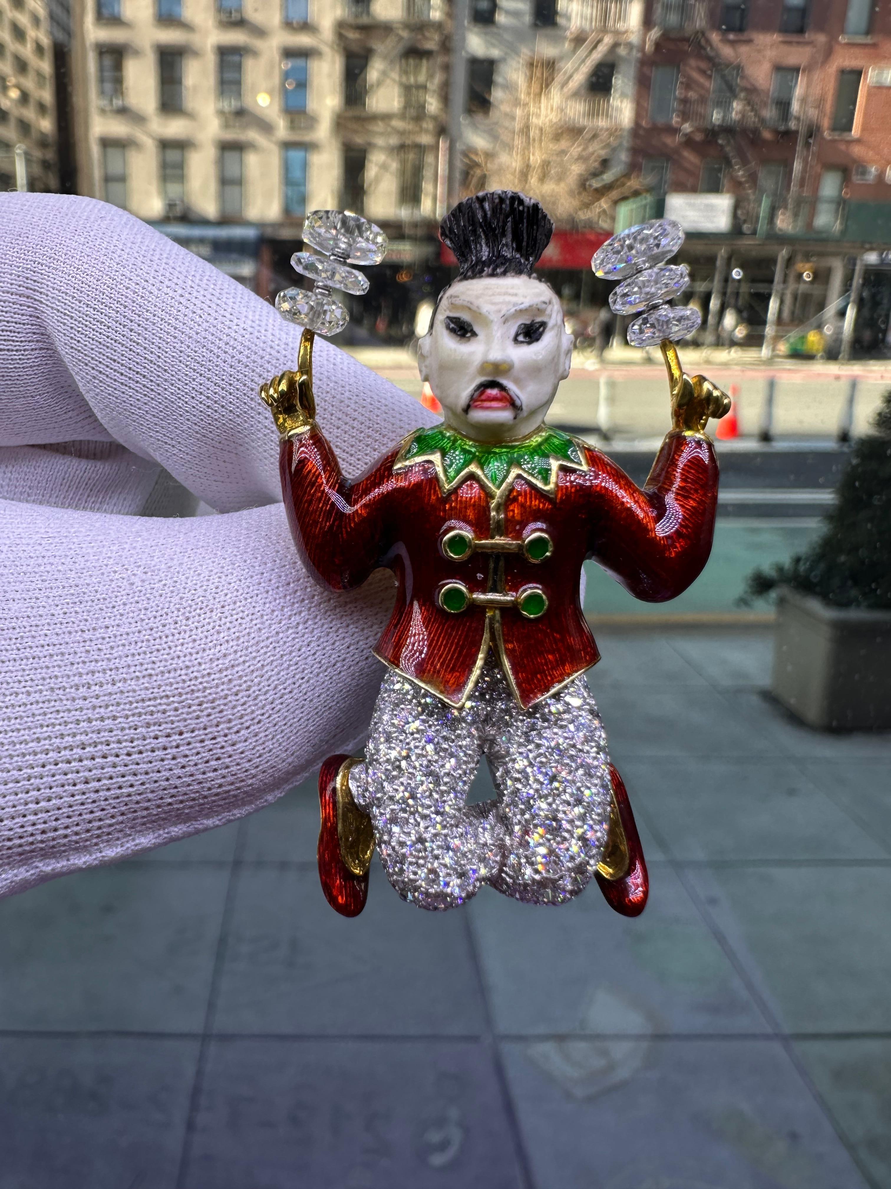  Tiffany & Co Enamel Circus Performer Brooch Designed by Donald Claflin

This rare Tiffany & Co. circus performer brooch, designed by Donald Claflin and crafted by Carvin French in 1967 is part of a series of six acrobat brooches. The collection of