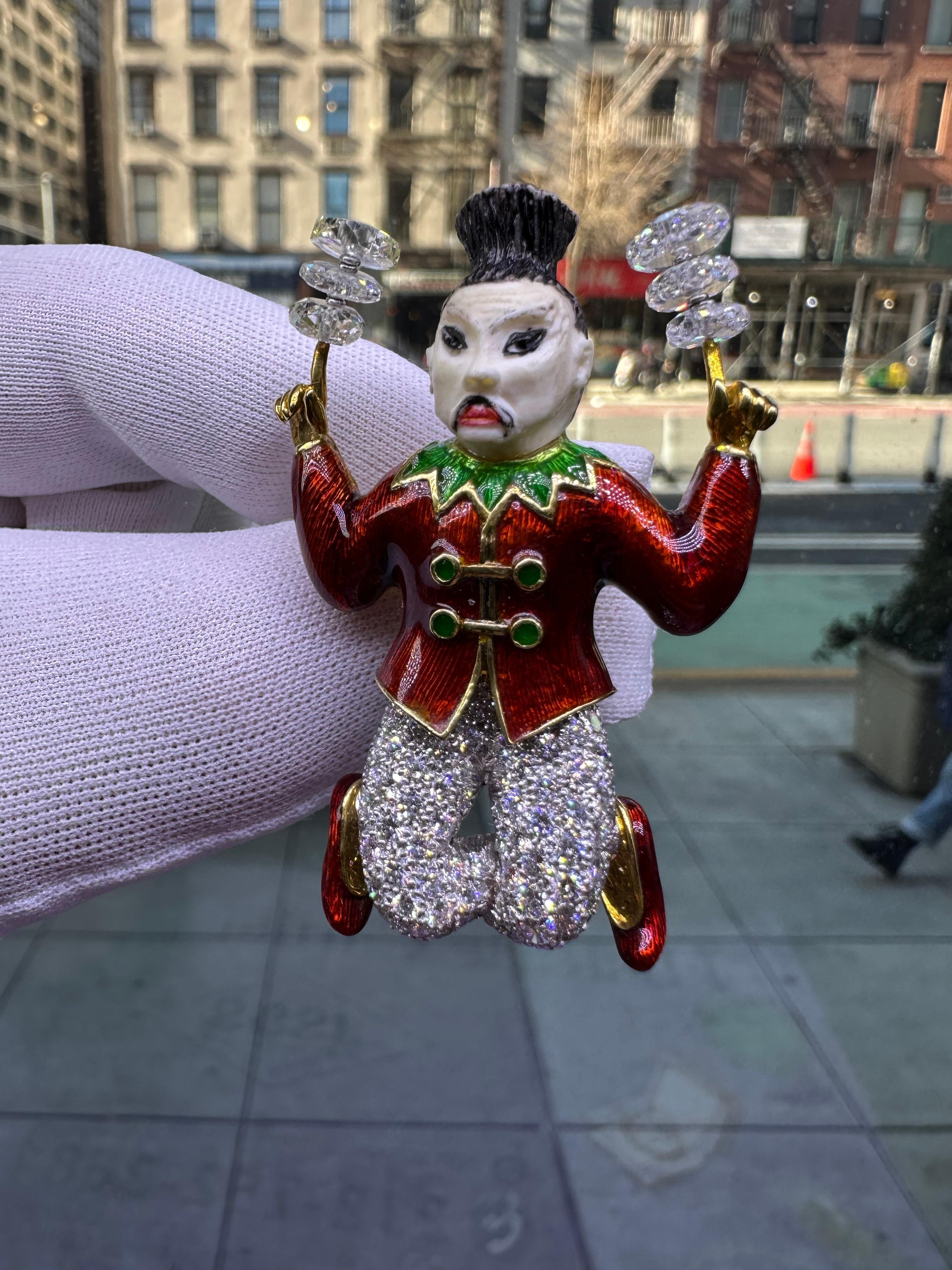 Mixed Cut Tiffany & Co Enamel Circus Performer Brooch Designed by Donald Claflin For Sale