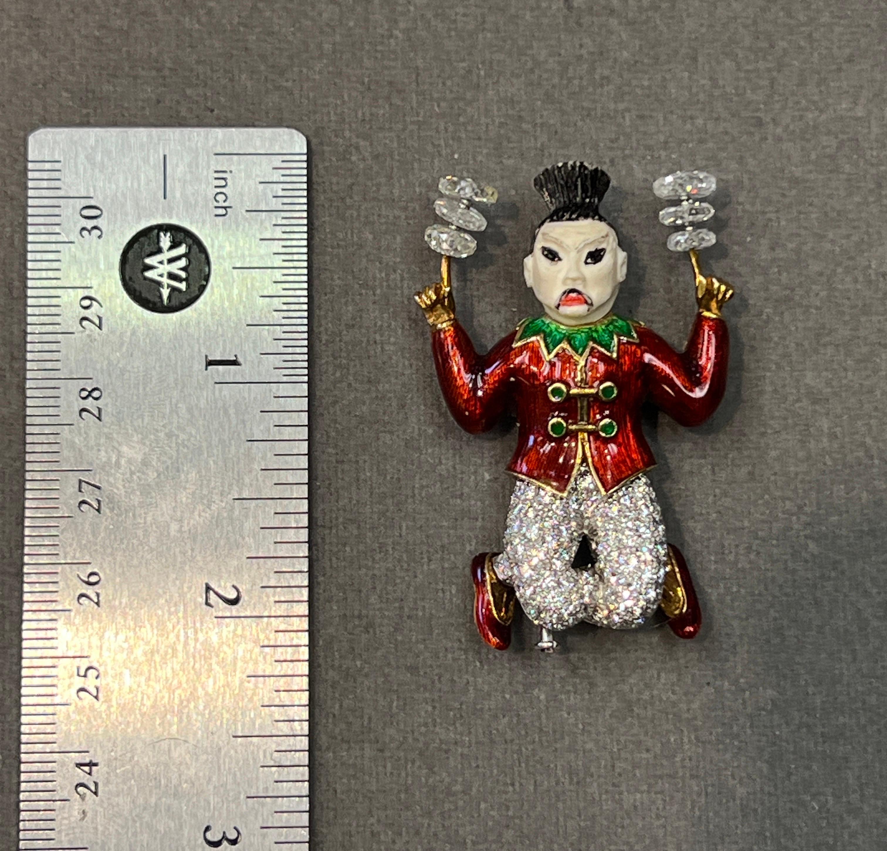 Women's or Men's Tiffany & Co Enamel Circus Performer Brooch Designed by Donald Claflin For Sale