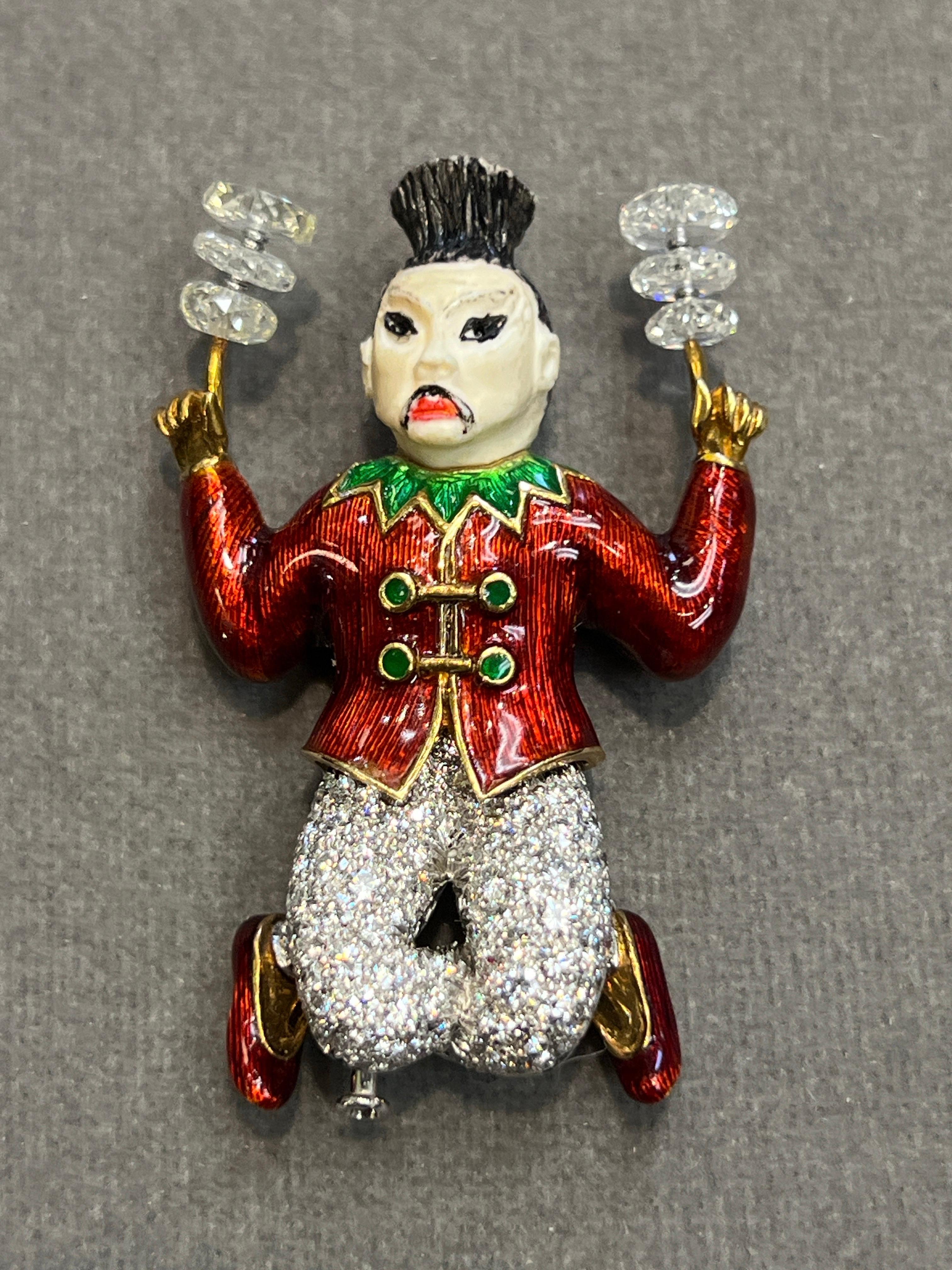 Tiffany & Co Enamel Circus Performer Brooch Designed by Donald Claflin For Sale 1