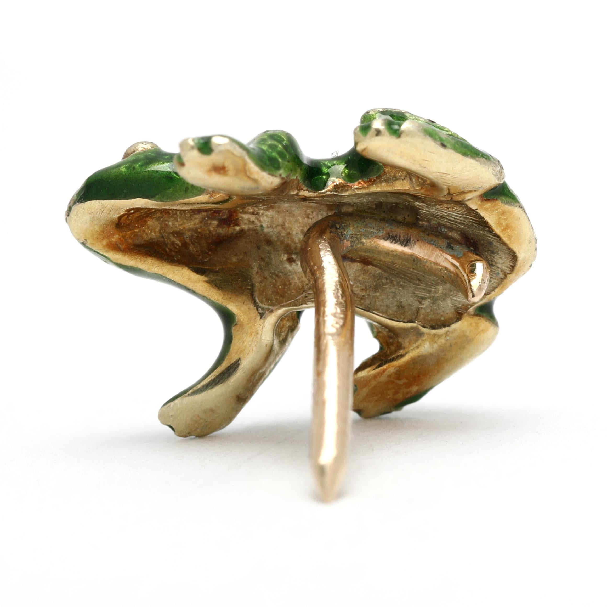 Tiffany & Co Enamel Frog Lapel Pin, 14k Yellow Gold, Length 12.9 mm In Good Condition In McLeansville, NC