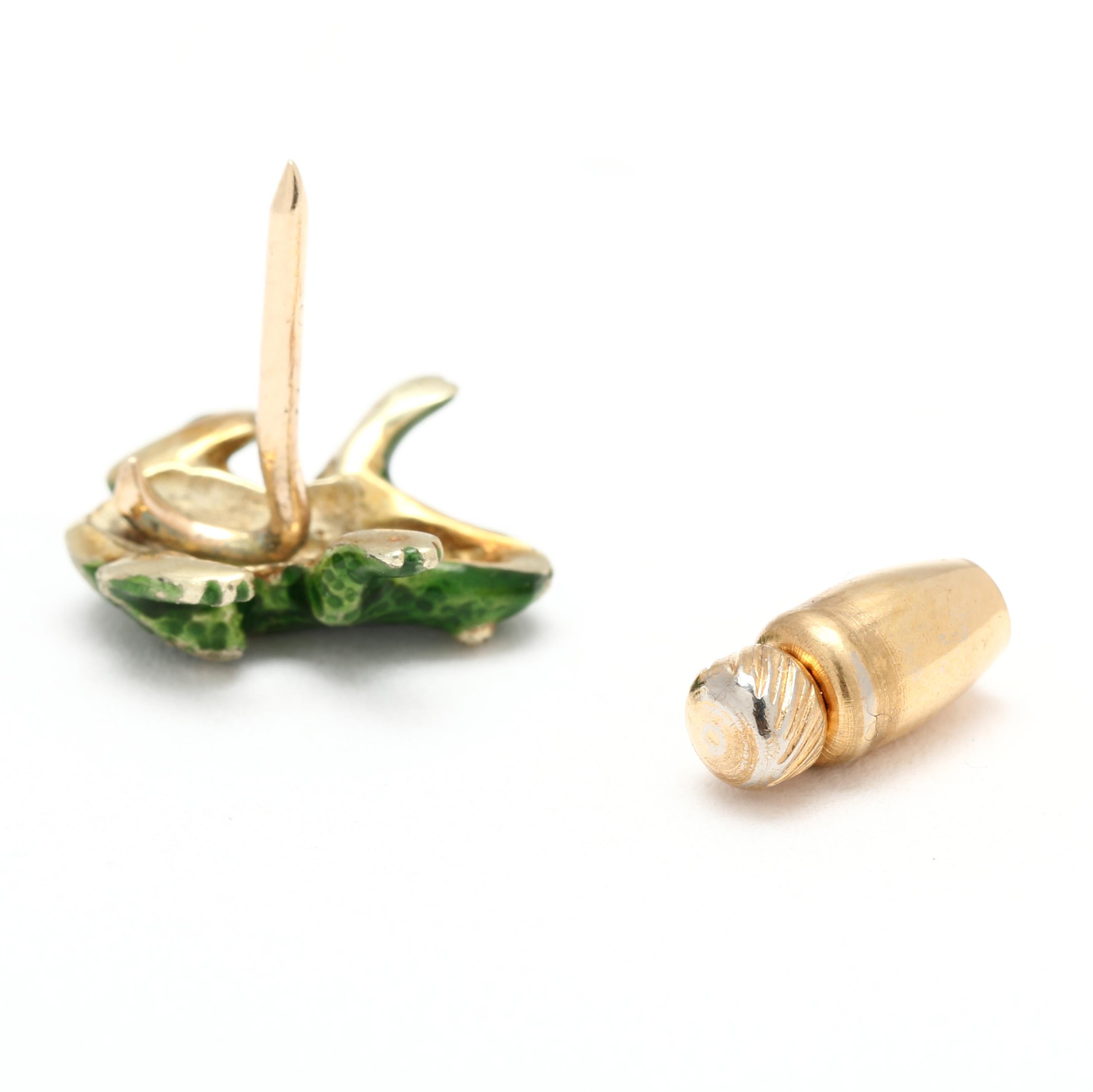 Tiffany & Co Enamel Frog Lapel Pin, 14k Yellow Gold, Length 12.9 mm 1