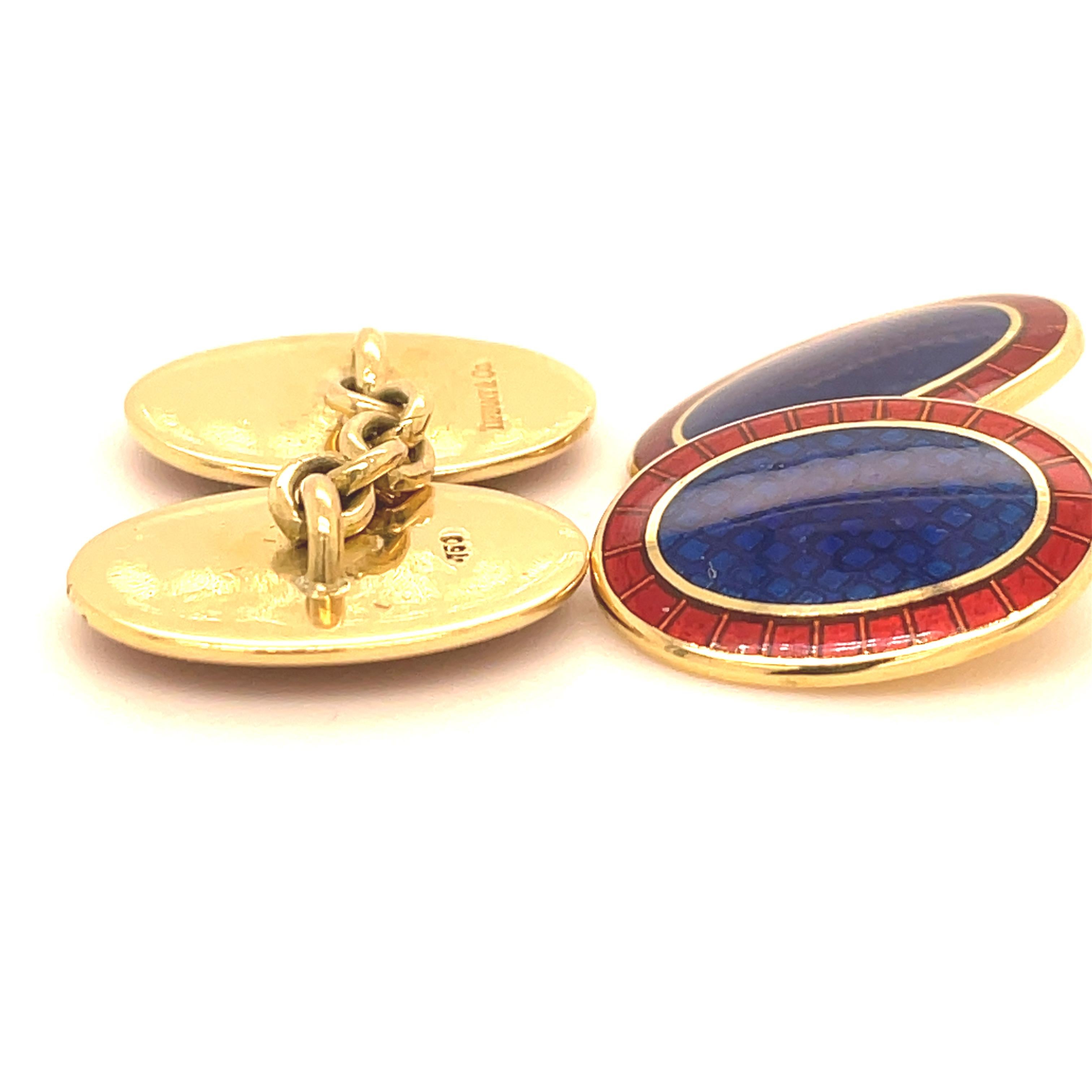 Tiffany & Co. Enamel Gold Cufflinks In Excellent Condition For Sale In New York, NY