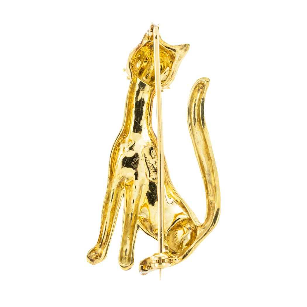 Modern Tiffany & Co Enamel Yellow Gold Cat Brooch