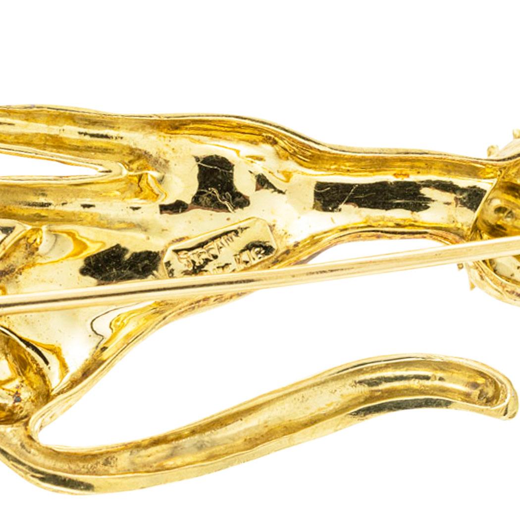 Tiffany & Co Enamel Yellow Gold Cat Brooch In Good Condition In Los Angeles, CA