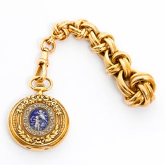 Tiffany & Co. Enameled 14 Karat Yellow Gold Pocket Watch Brooch