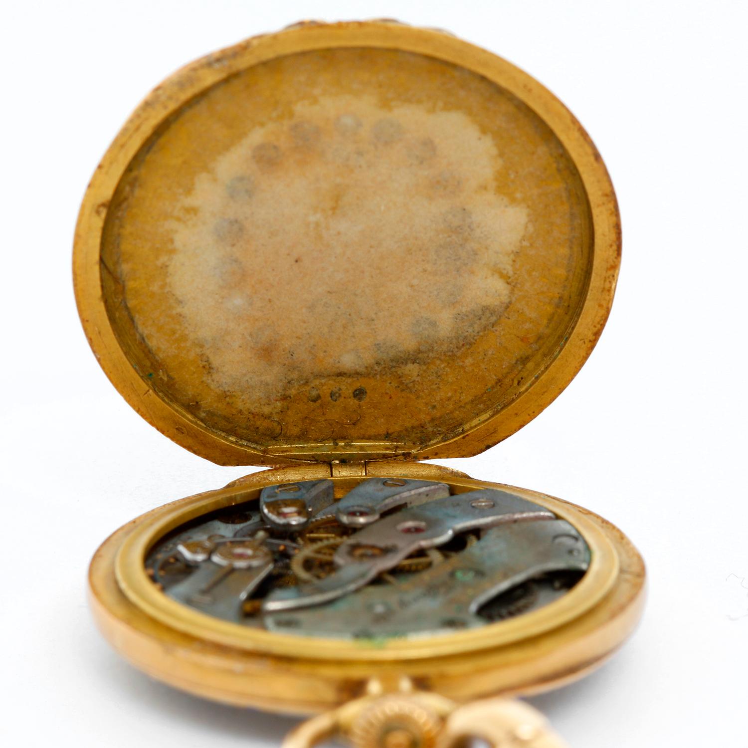 Women's or Men's Tiffany & Co. Enameled 14 Karat Yellow Gold Pocket Watch Brooch