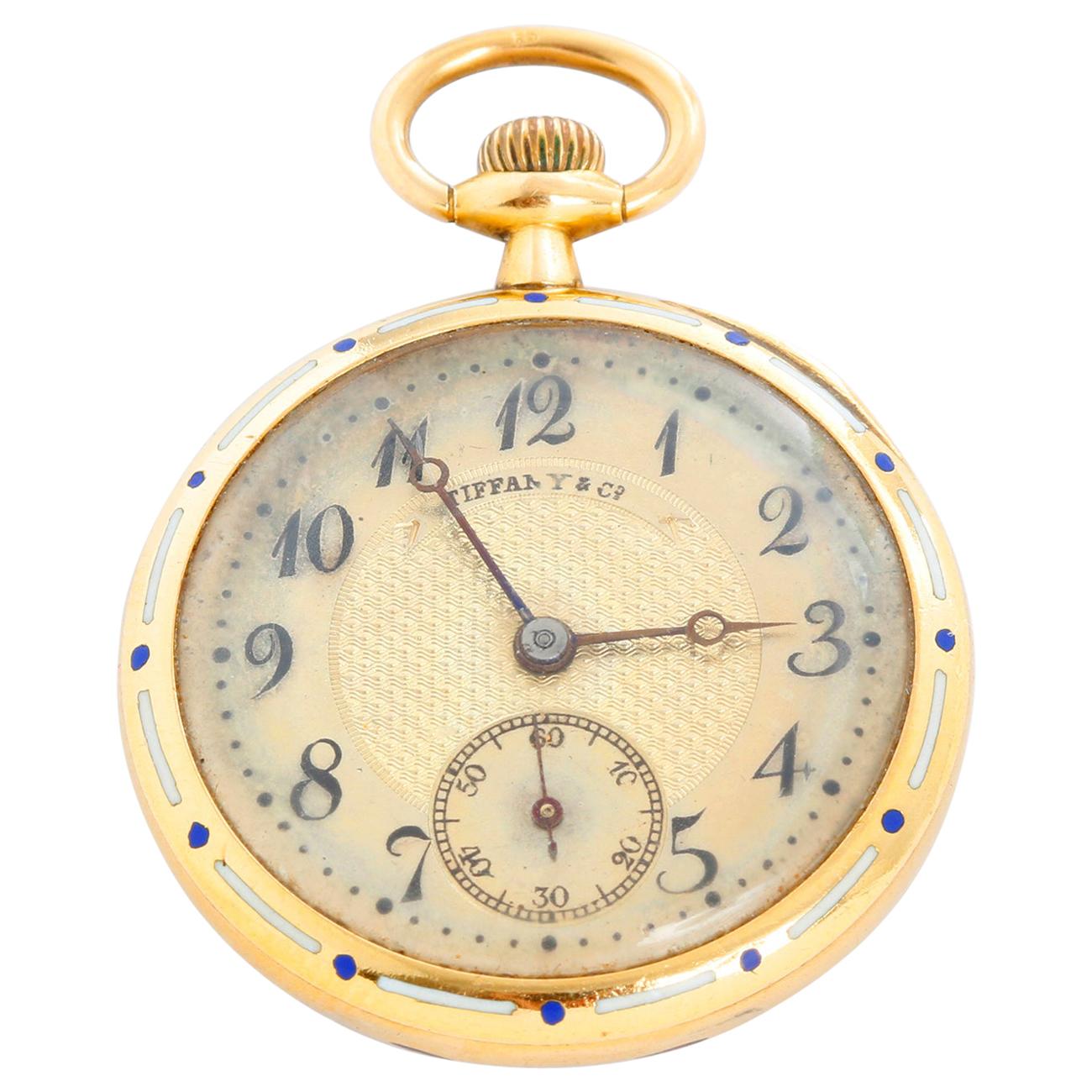 Tiffany & Co. Enameled 18 Karat Yellow Gold Pocket Watch