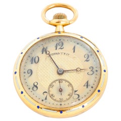 Vintage Tiffany & Co. Enameled 18 Karat Yellow Gold Pocket Watch