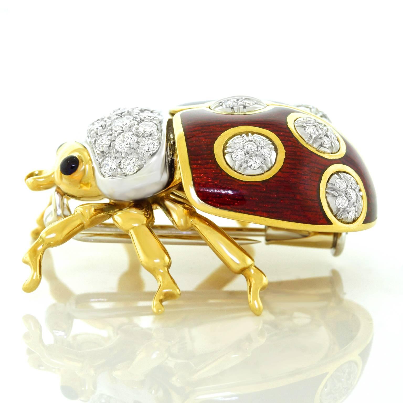 Tiffany & Co. Enameled and Diamond Set Gold Lady Bug Brooch 1