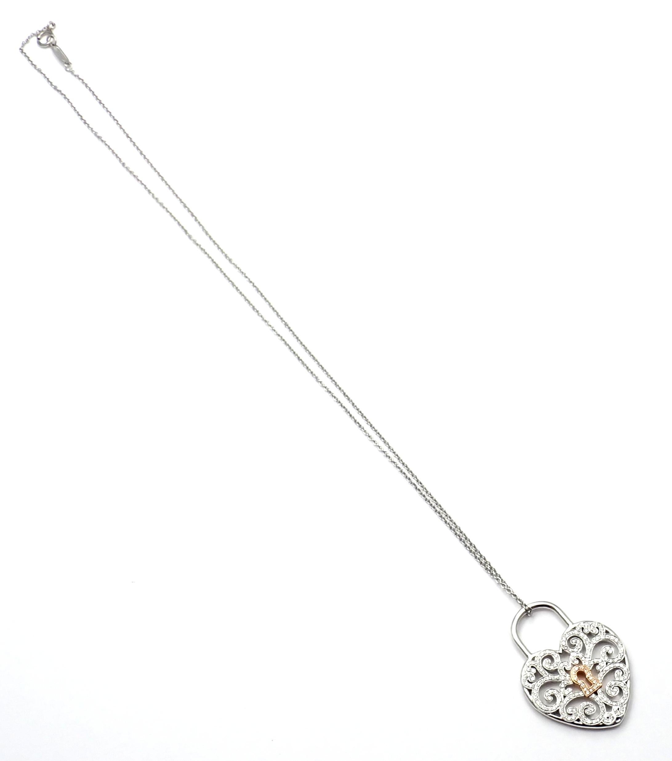 Tiffany & Co. Enchant Diamond Heart Lock Platinum Yellow Gold Pendant Necklace 3