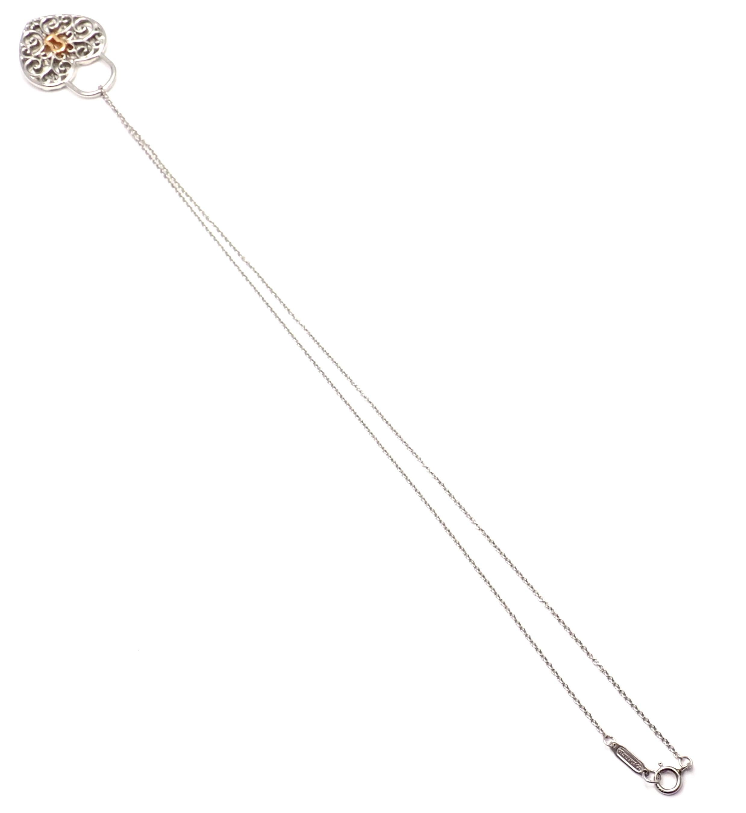 Tiffany & Co. Enchant Diamond Heart Lock Platinum Yellow Gold Pendant Necklace 4