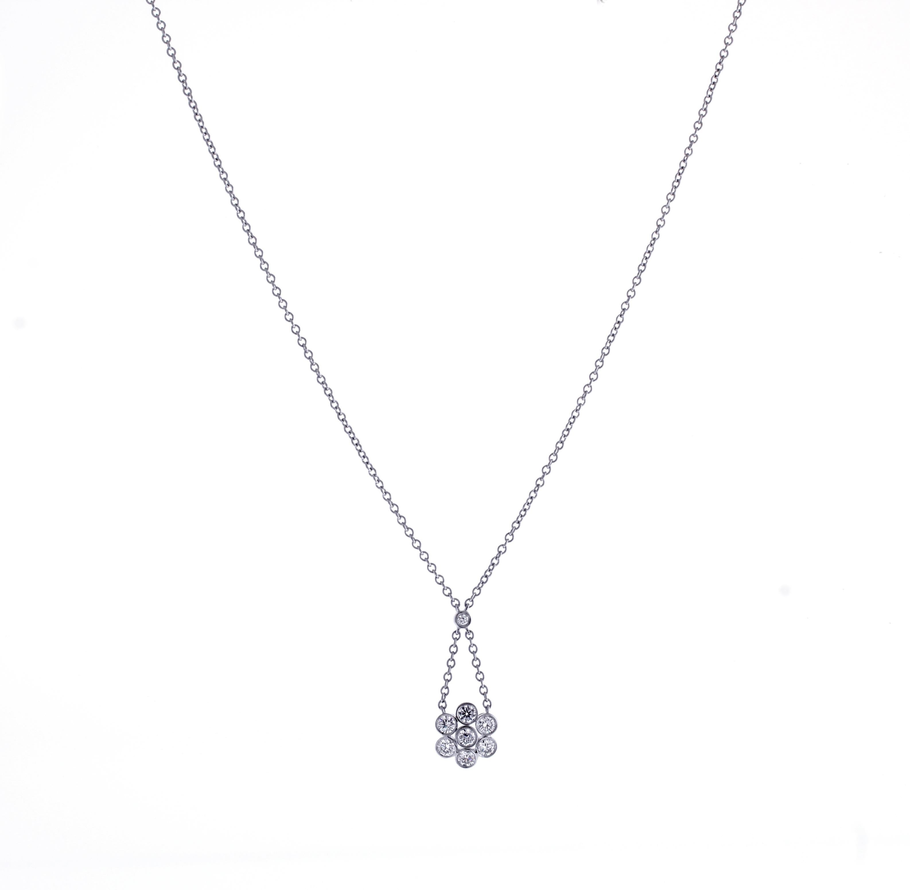 From the Tiffany & Co., enchant collection, their diamond cluster pendant necklace.
♦ Designer: Tiffany & co.
♦ Metal: Platinum
♦ 8 Diamond =.86
♦ Circa 2015
♦ Size 16 inch necklace
♦ Packaging: Tiffany box
♦ Condition: Excellent , pre-owned
♦
