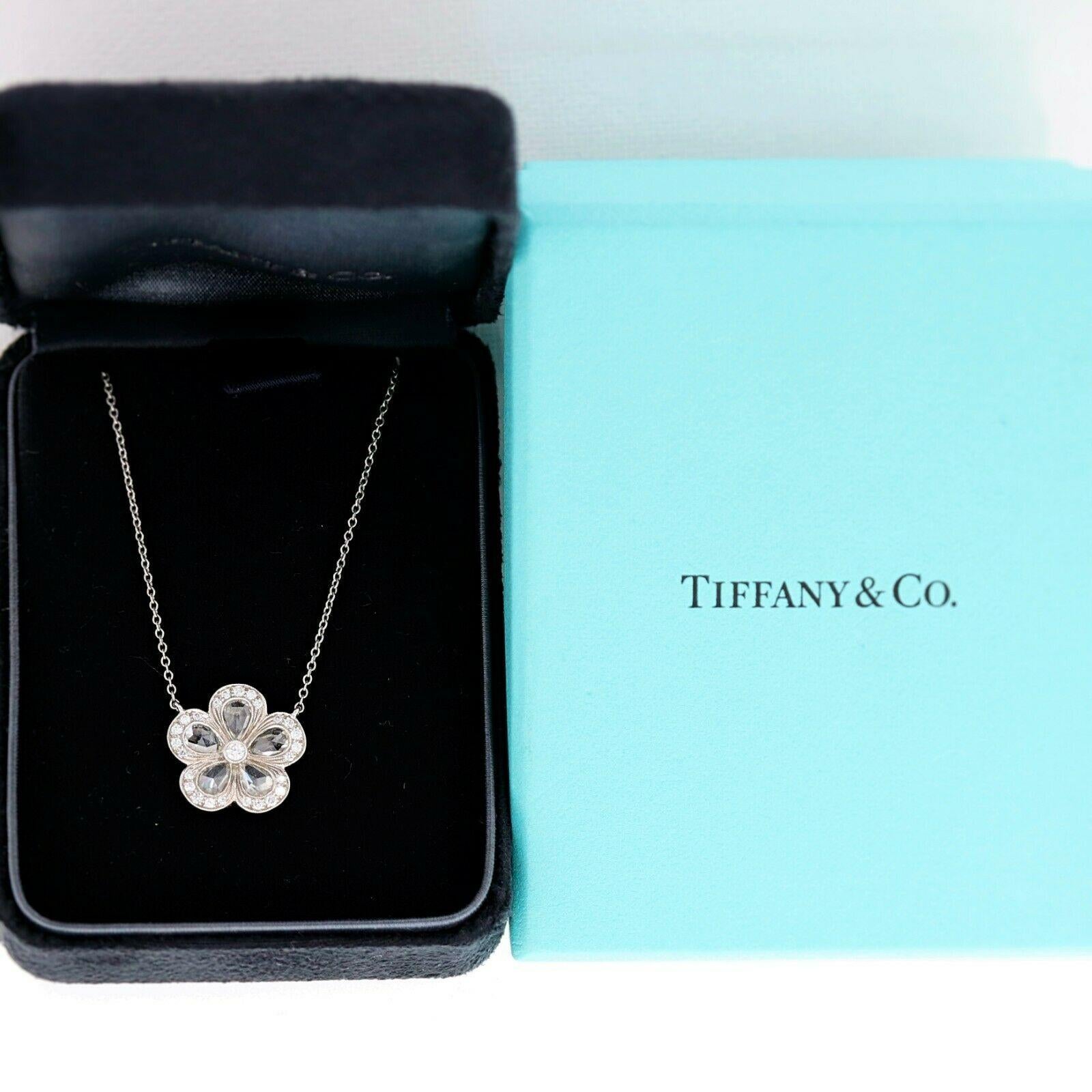 Tiffany & Co Enchant Garden Rose Cut Diamond Flower Pendant Necklace Platinum In Excellent Condition In San Diego, CA