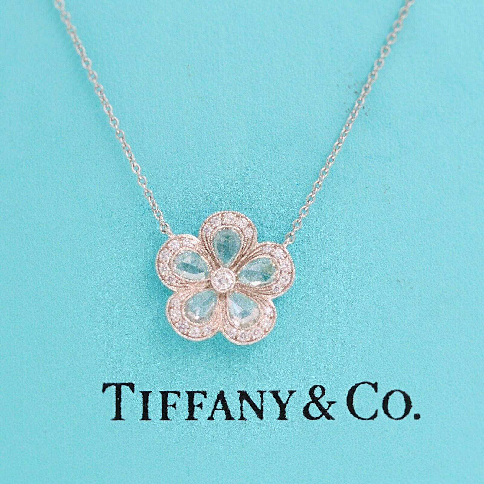 Women's or Men's Tiffany & Co Enchant Garden Rose Cut Diamond Flower Pendant Necklace Platinum