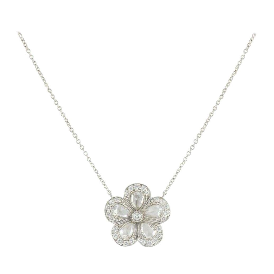 Tiffany & Co Enchant Garden Rose Cut Diamond Flower Pendant Necklace Platinum