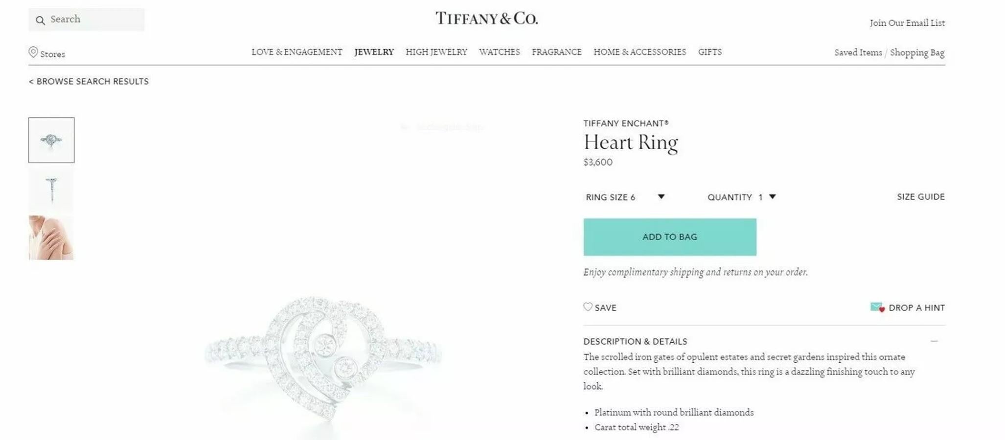 Tiffany & Co. Enchant Heart .950 Platinum Diamond 0.22 CTW  Ring - Retired For Sale 5