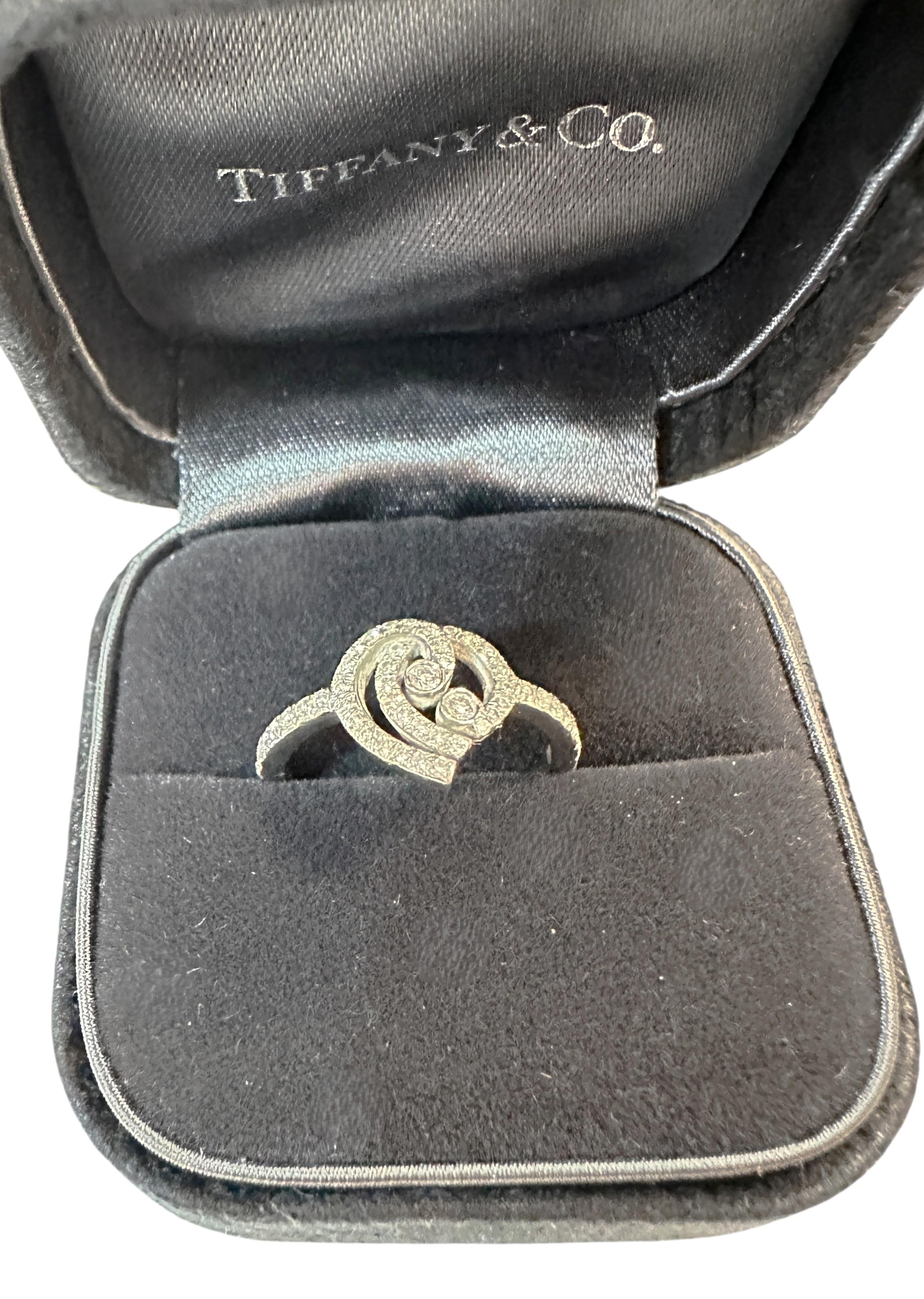 Art Deco Tiffany & Co. Enchant Heart .950 Platinum Diamond 0.22 CTW  Ring - Retired For Sale