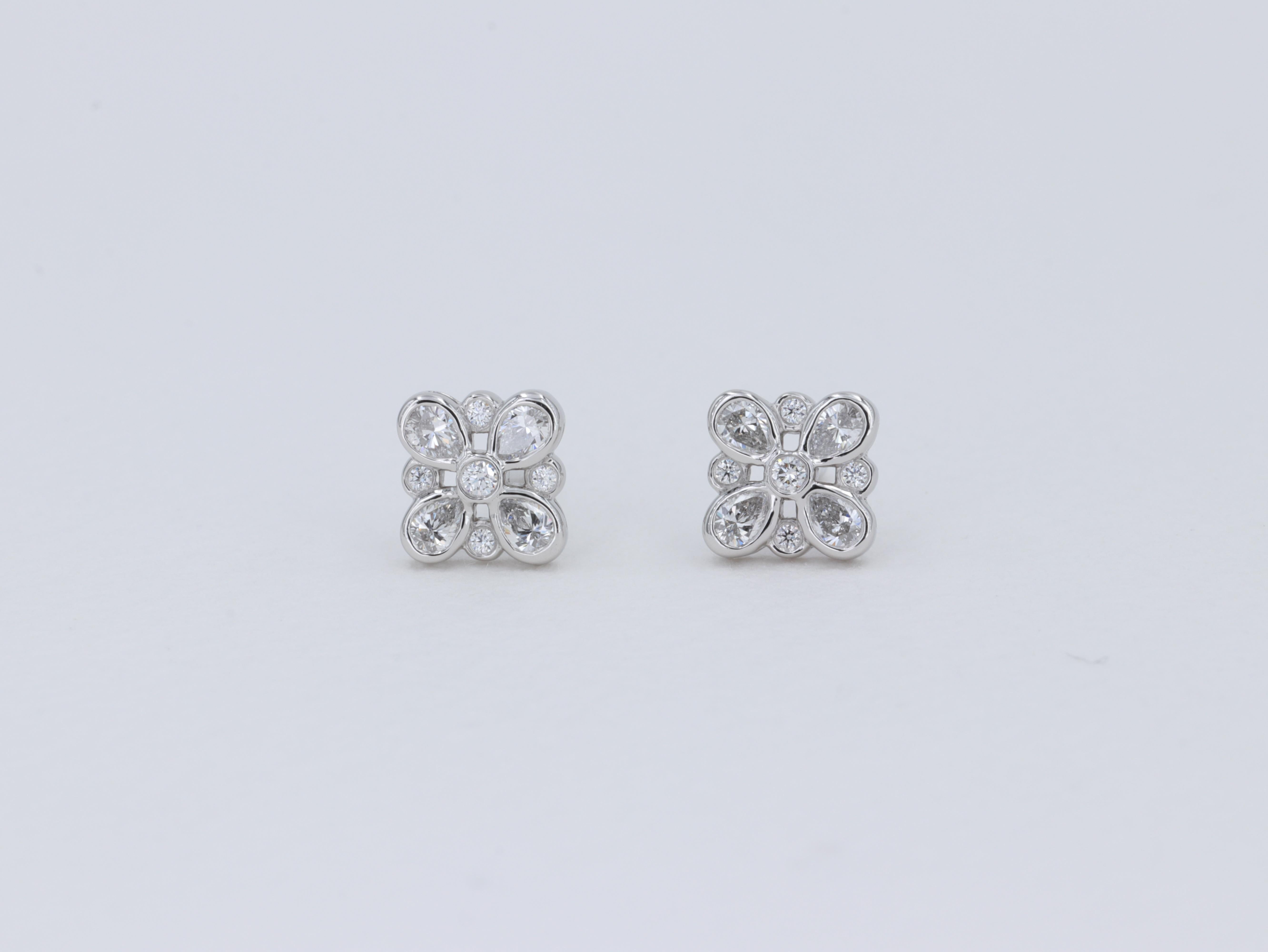 Tiffany & Co. Enchant Pear and Round Brilliant Cut Diamond Platinum Earrings  In Excellent Condition In Tampa, FL