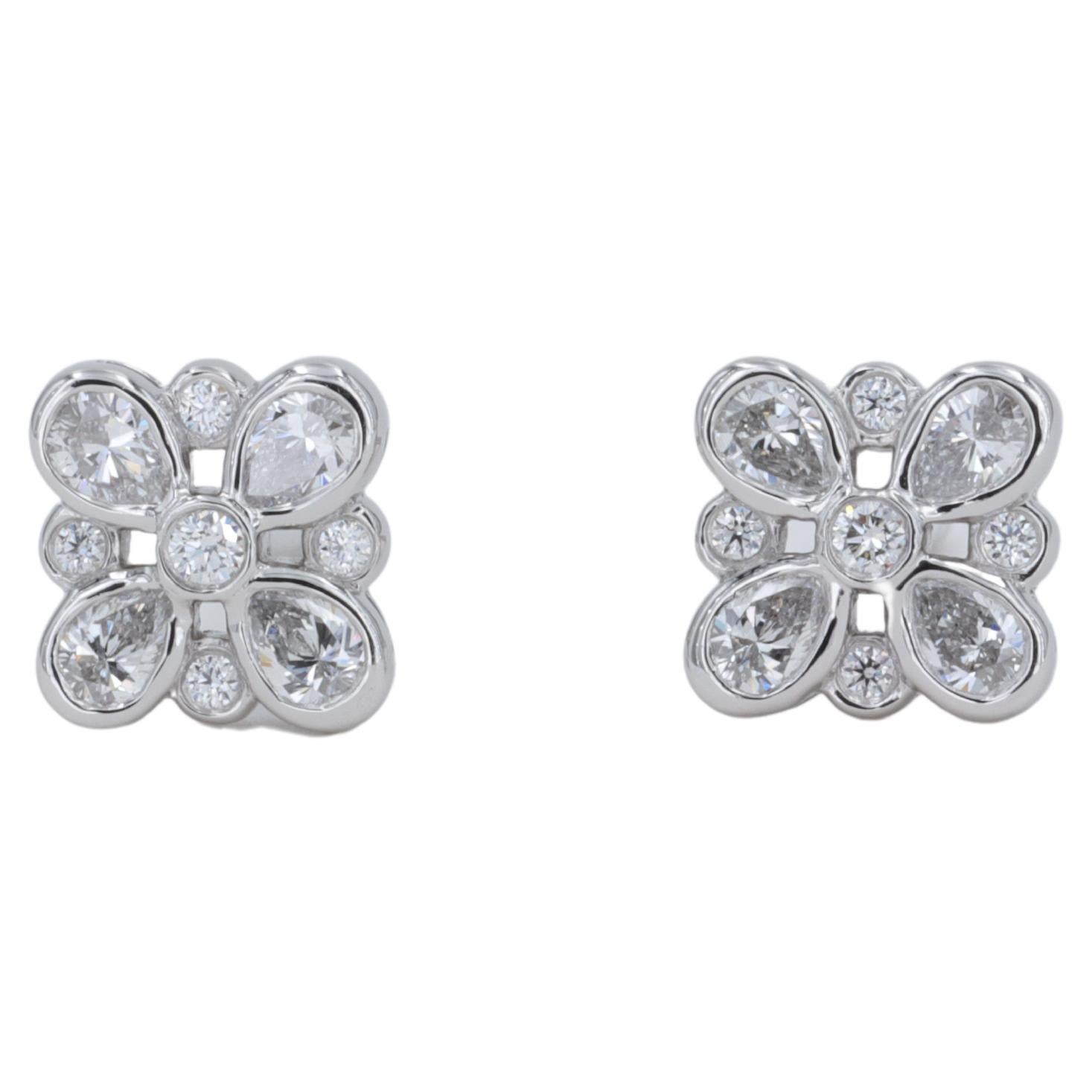 Tiffany & Co. Enchant Pear and Round Brilliant Cut Diamond Platinum Earrings 