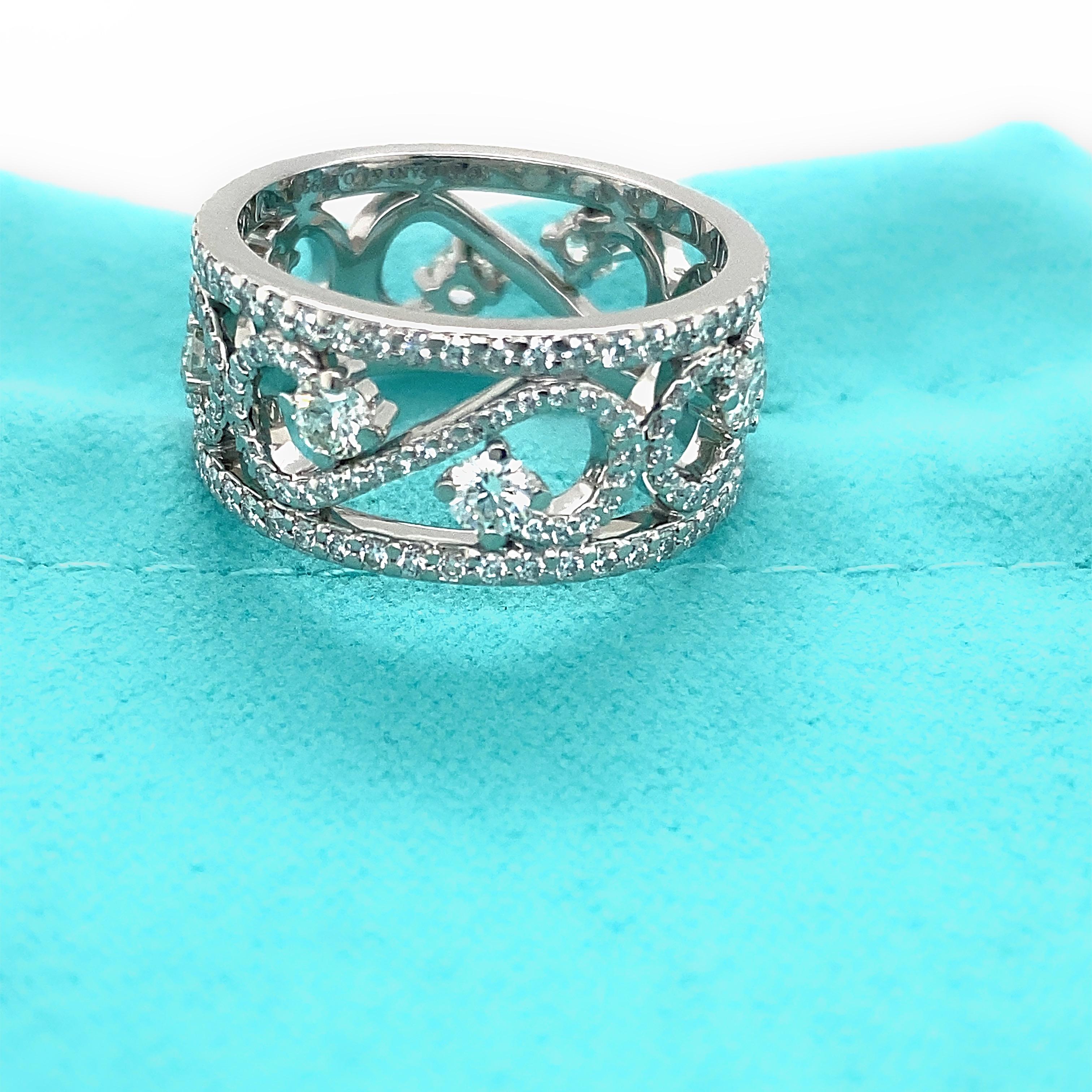 Tiffany & Co Enchant Schnörkel-Diamantring aus Platin 1,70 tcw (Rundschliff)