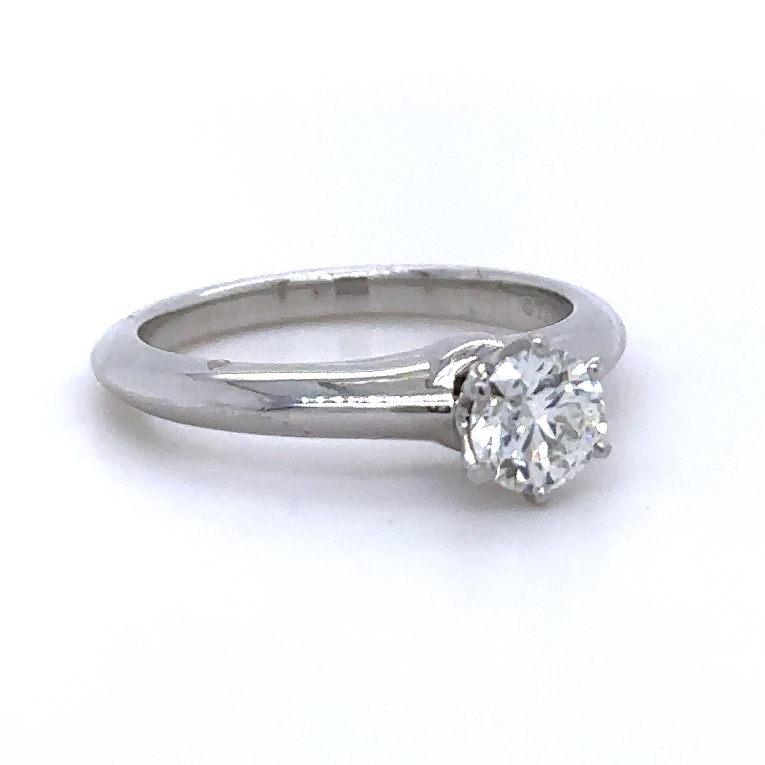 Unique features: 

Tiffany & Co Engagement Ring 0.59ct - Solitaire

A true design masterpiece, the Tiffany® Setting is the world’s most iconic engagement ring. Flawlessly engineered, the six-prong setting virtually disappears and allows the