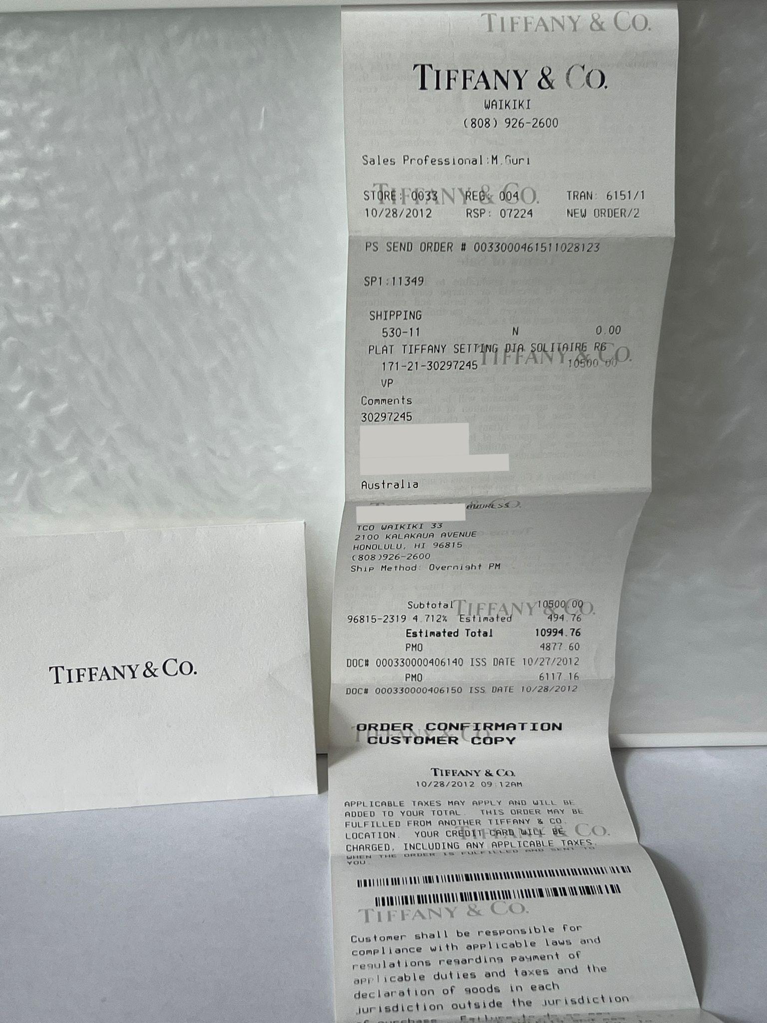 Bague de fiançailles Tiffany & Co de 1.00 carat en vente 4