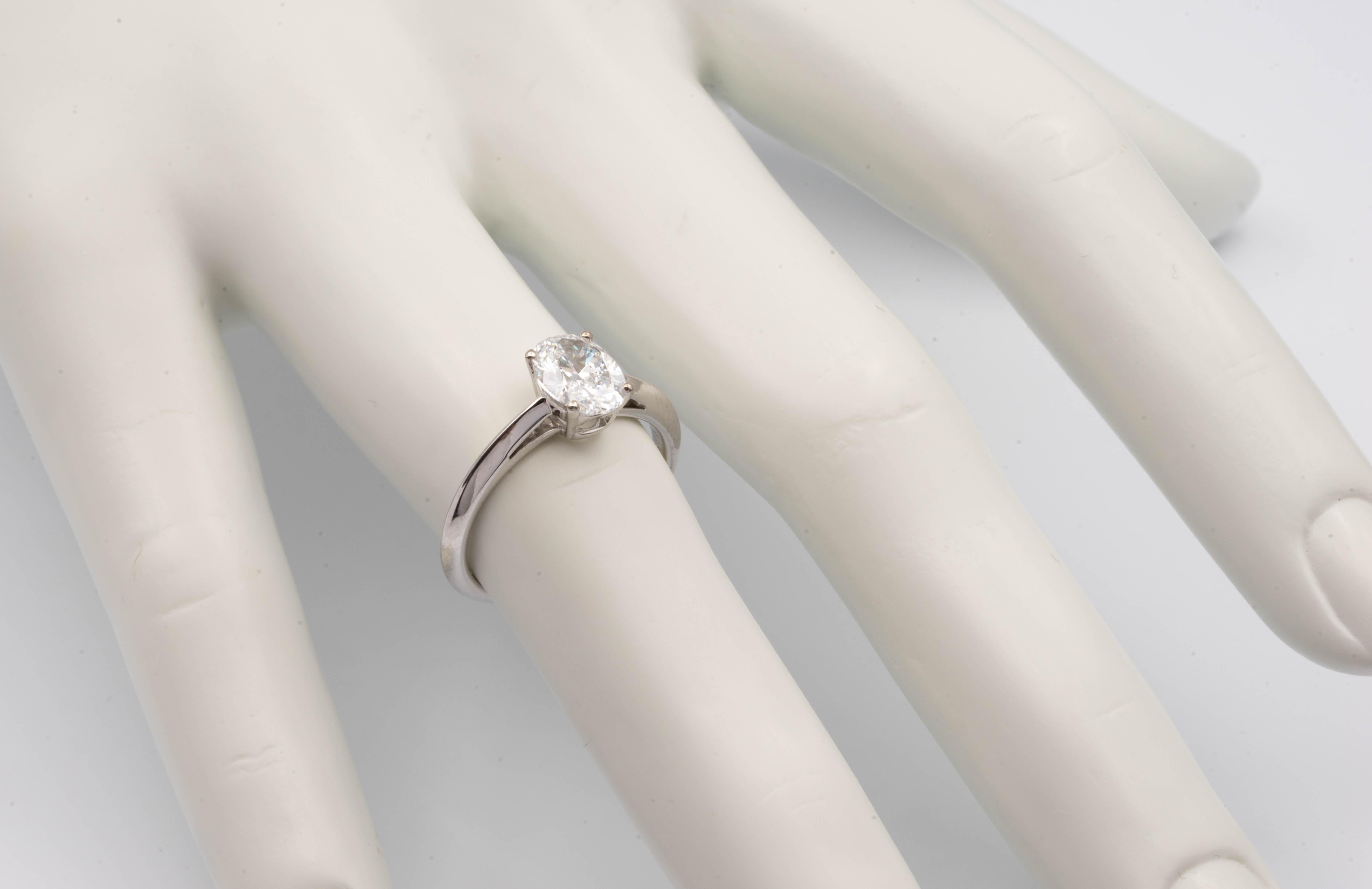 Oval Cut Tiffany & Co. Platinum Diamond Engagement Ring Oval 1.18 Ct D VVS2 Excellent Cut