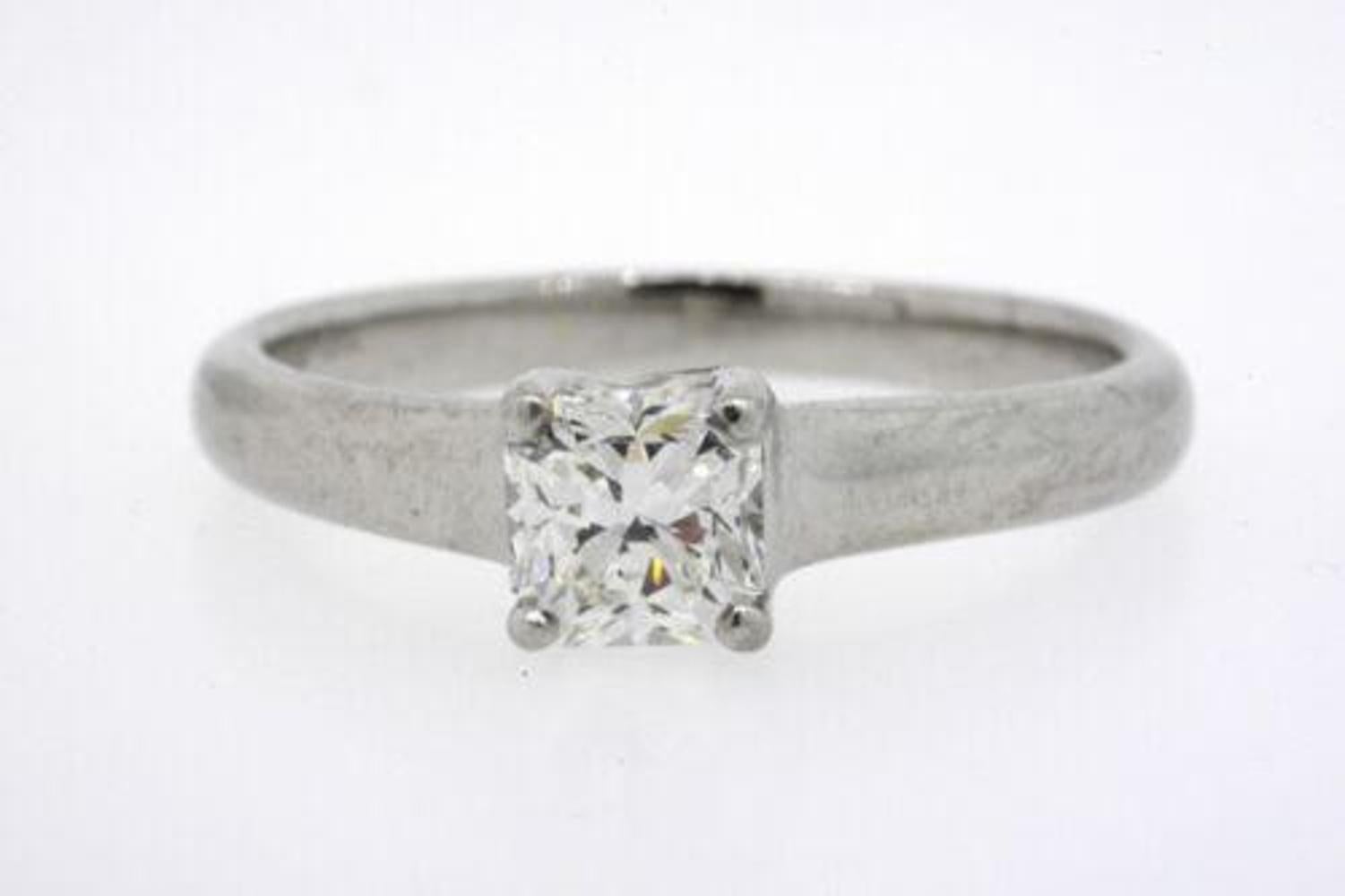 Square Cut Tiffany & Co. Engagement Ring .54ct I VVS2 Lucida  Platinum sz 5.5 1999 Cert Box For Sale