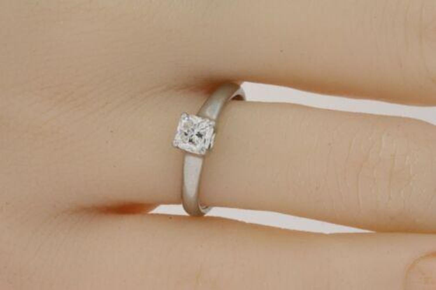 Tiffany & Co. Engagement Ring .54ct I VVS2 Lucida  Platinum sz 5.5 1999 Cert Box For Sale 3