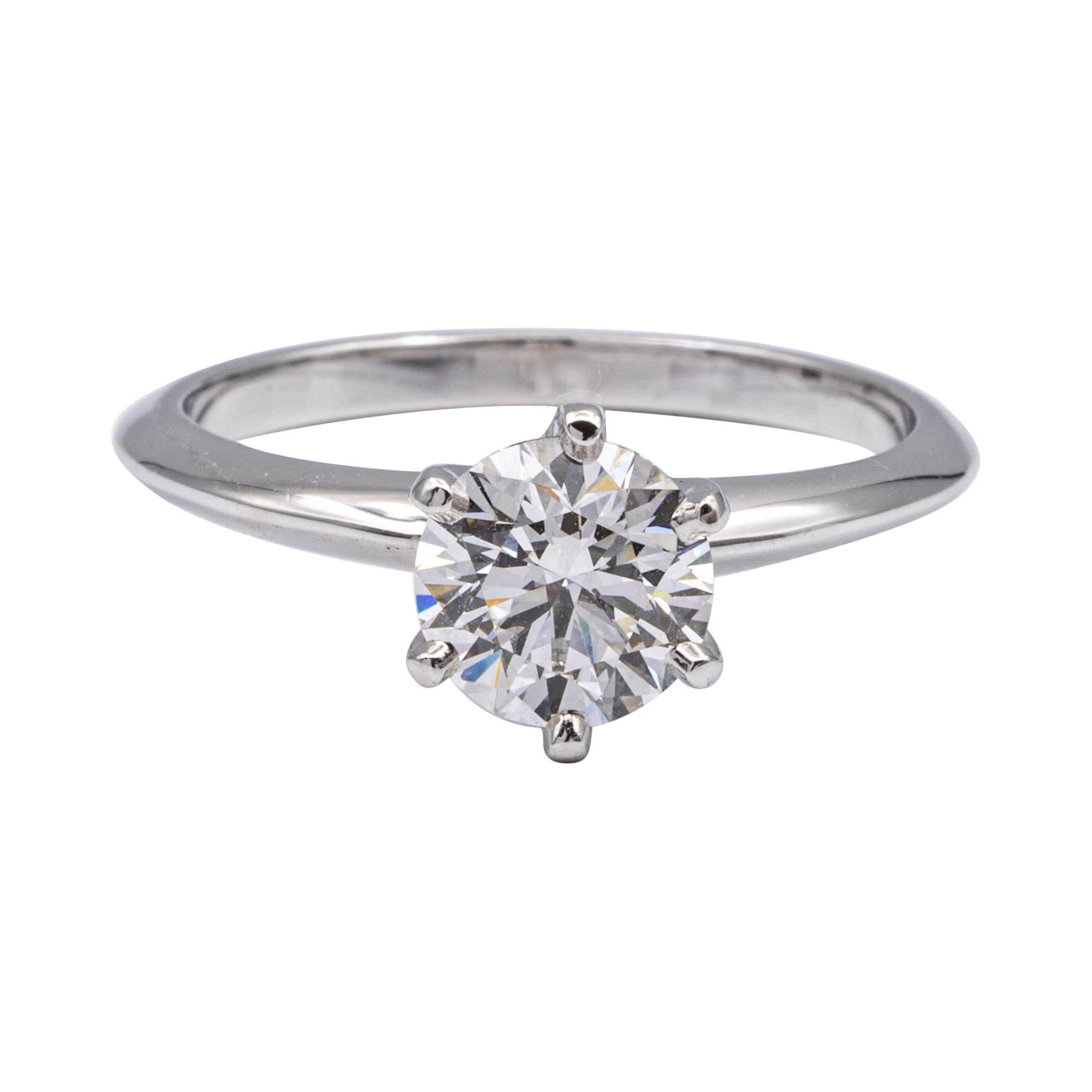 Tiffany & Co. Platinum Solitaire Diamond Engagement Ring Round 1.26 Ct GVVS1 