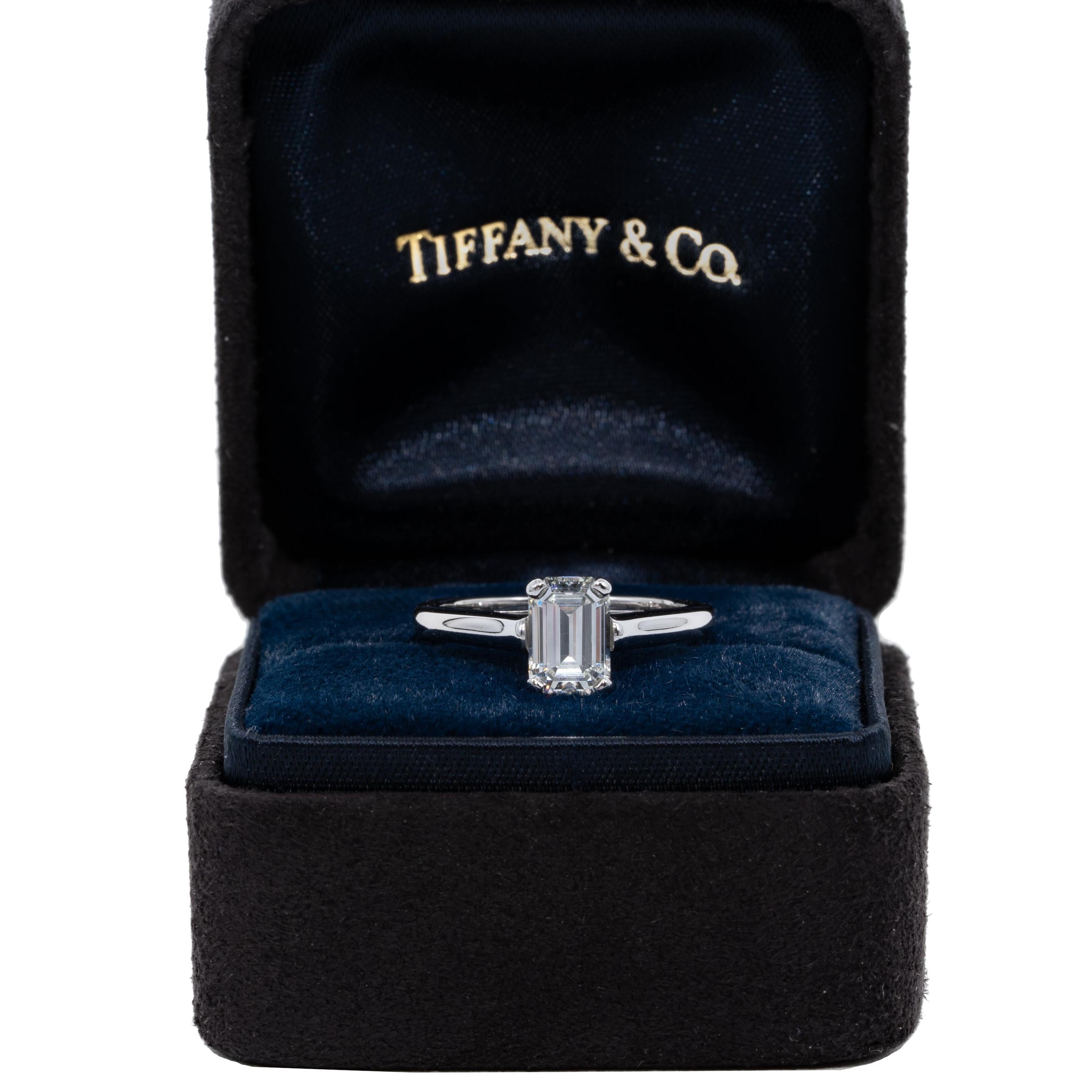 Tiffany and Co. Engagement Ring with 1.07 Carat Emerald Cut Centre in  Platinum at 1stDibs | tiffany and co emerald cut engagement ring, tiffany's  emerald cut engagement ring, tiffany emerald cut engagement ring