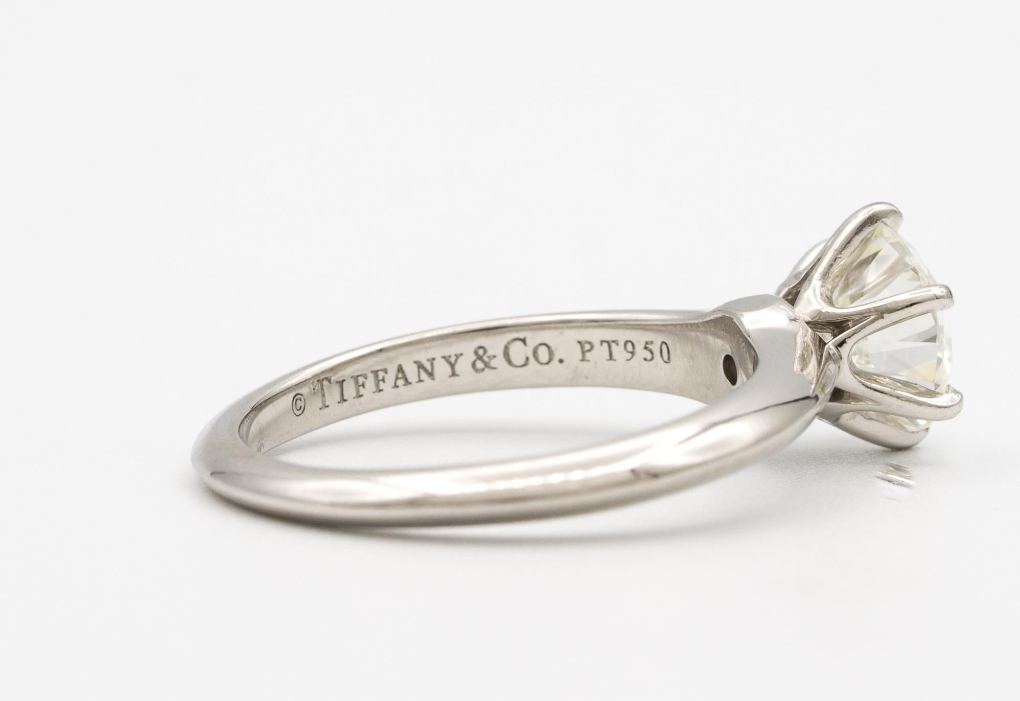 Tiffany & Co. Engagement Ring with 1.28 Carat Centre in Platinum ($18, 200) In Excellent Condition In New York, NY