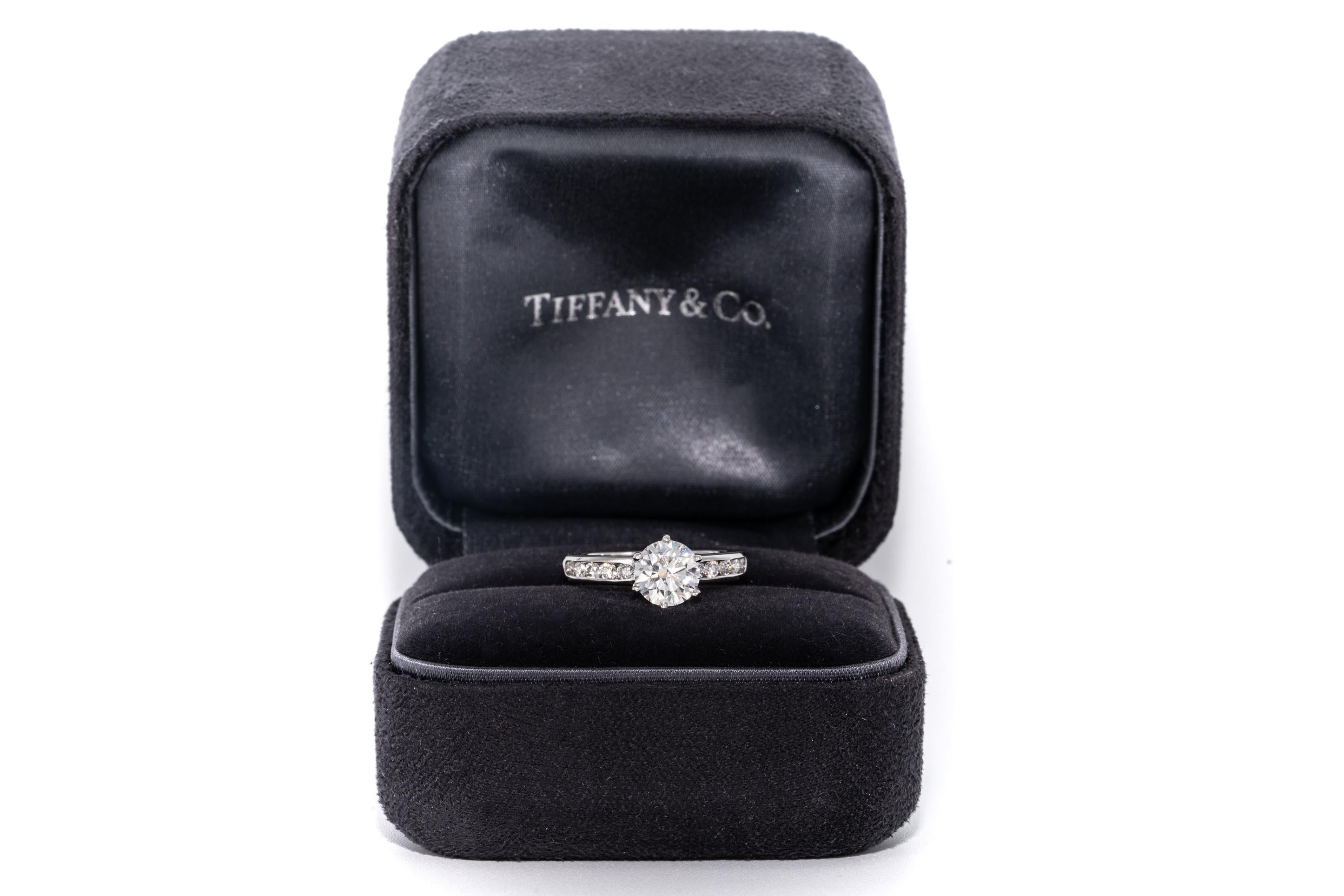 Round Cut Tiffany & Co. Engagement Ring with 1.43 Carat Round Brilliant Centre in Platinum