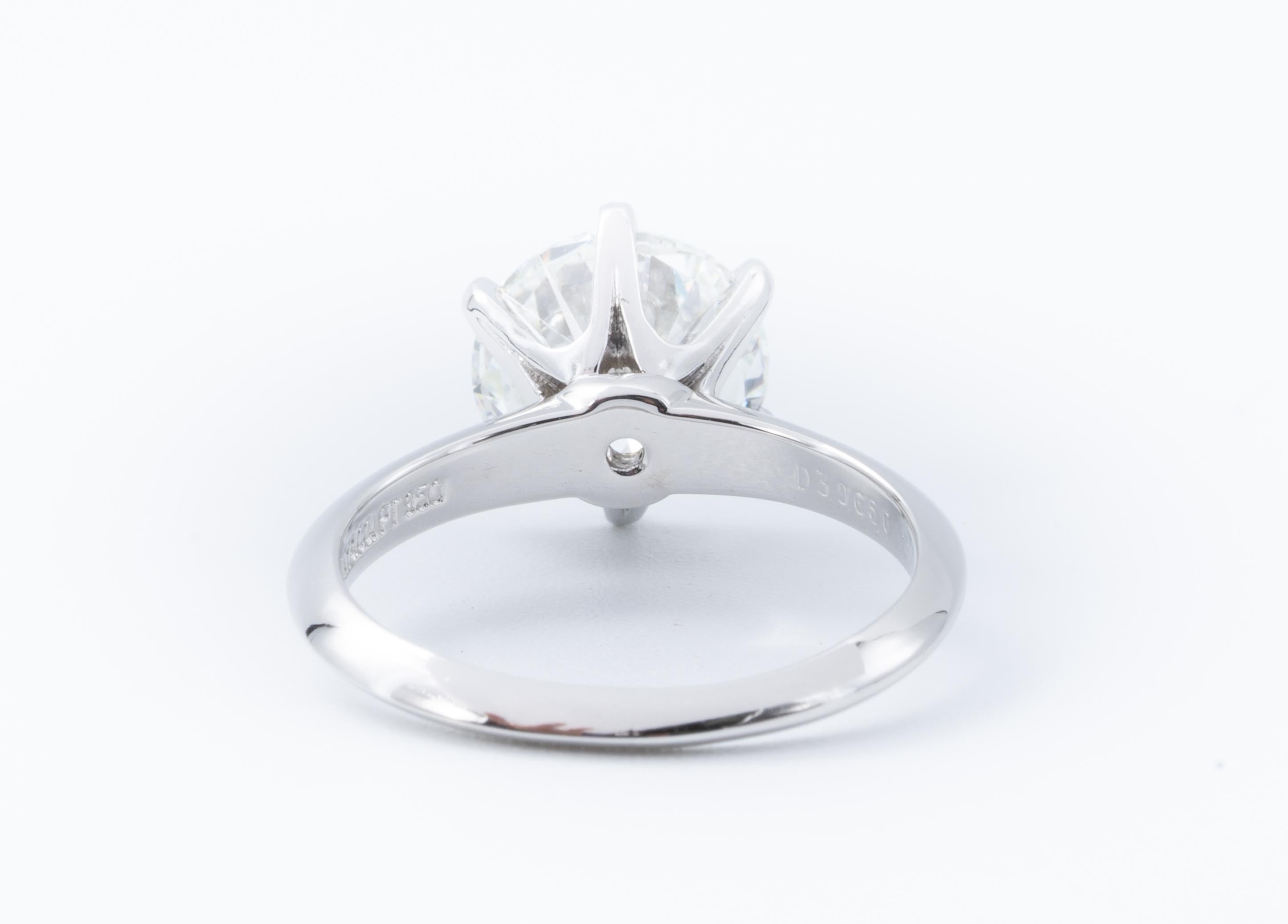 Round Cut Tiffany & Co. 2.42 Carat Round Brilliant Centre Platinum Engagement Ring