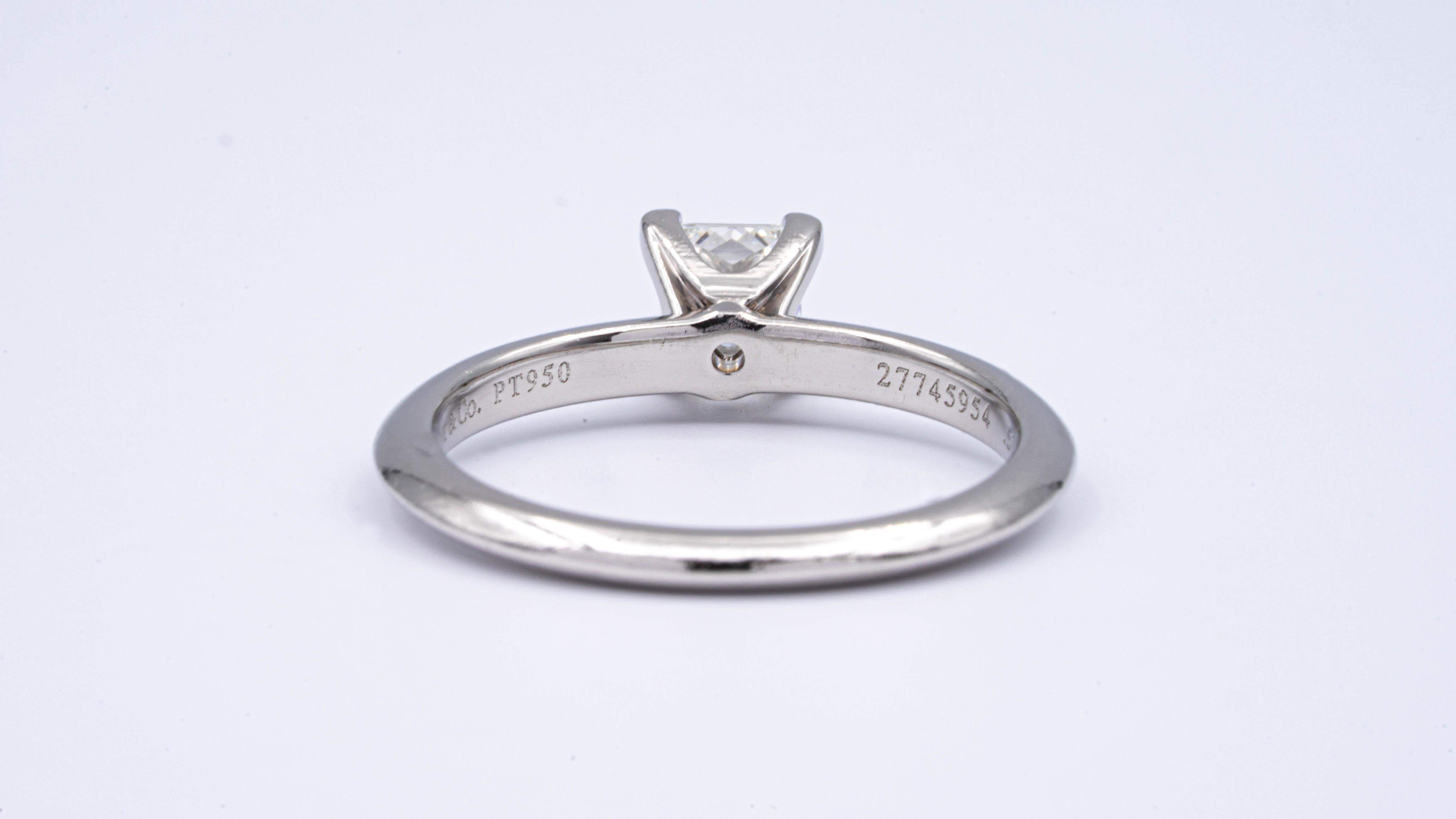 Modern Tiffany & Co. Engagement Ring with .51 Carat H VVS1 Princess Cut in Platinum