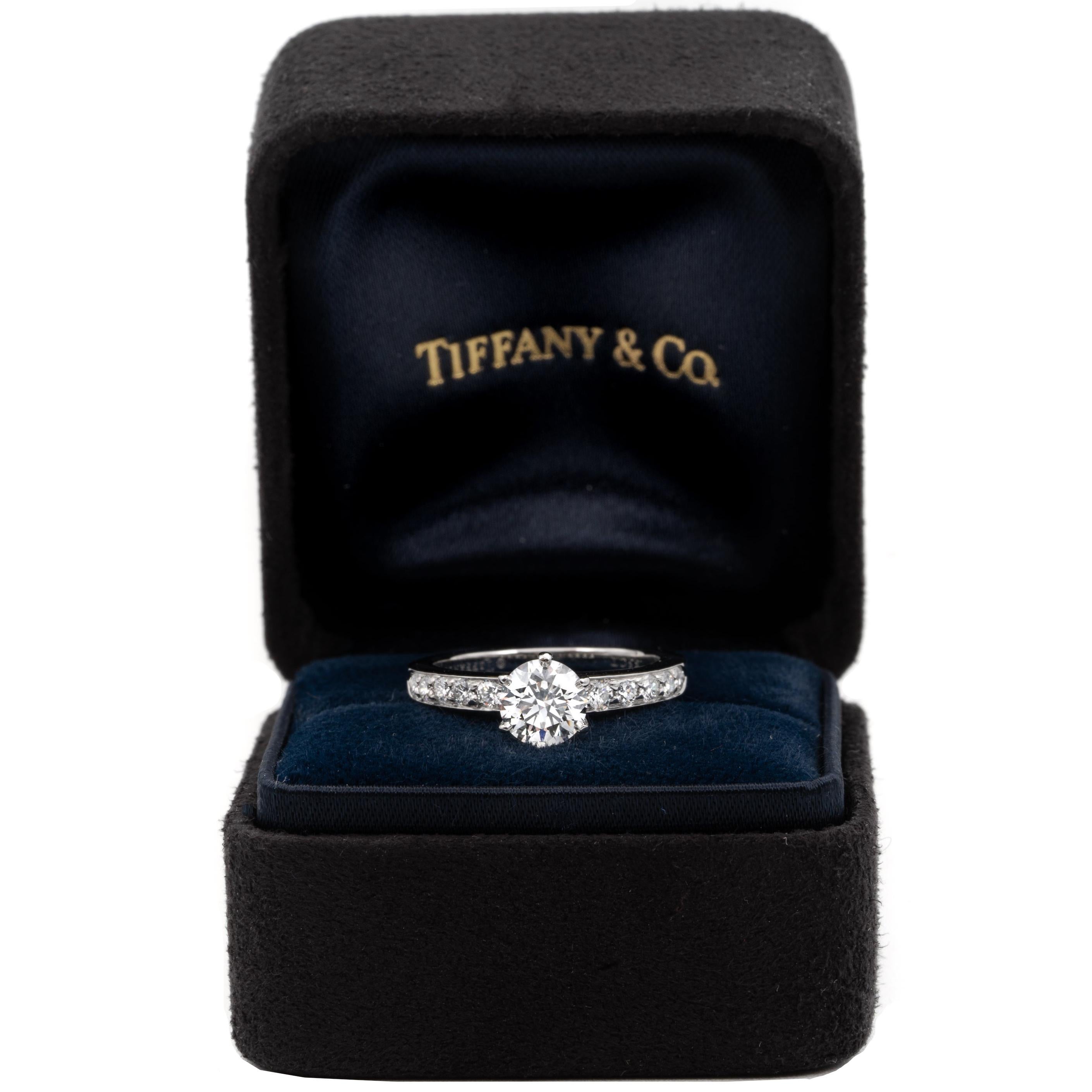 Tiffany & Co. Engagement Ring with .85 Carat Round Brilliant Centre in Platinum