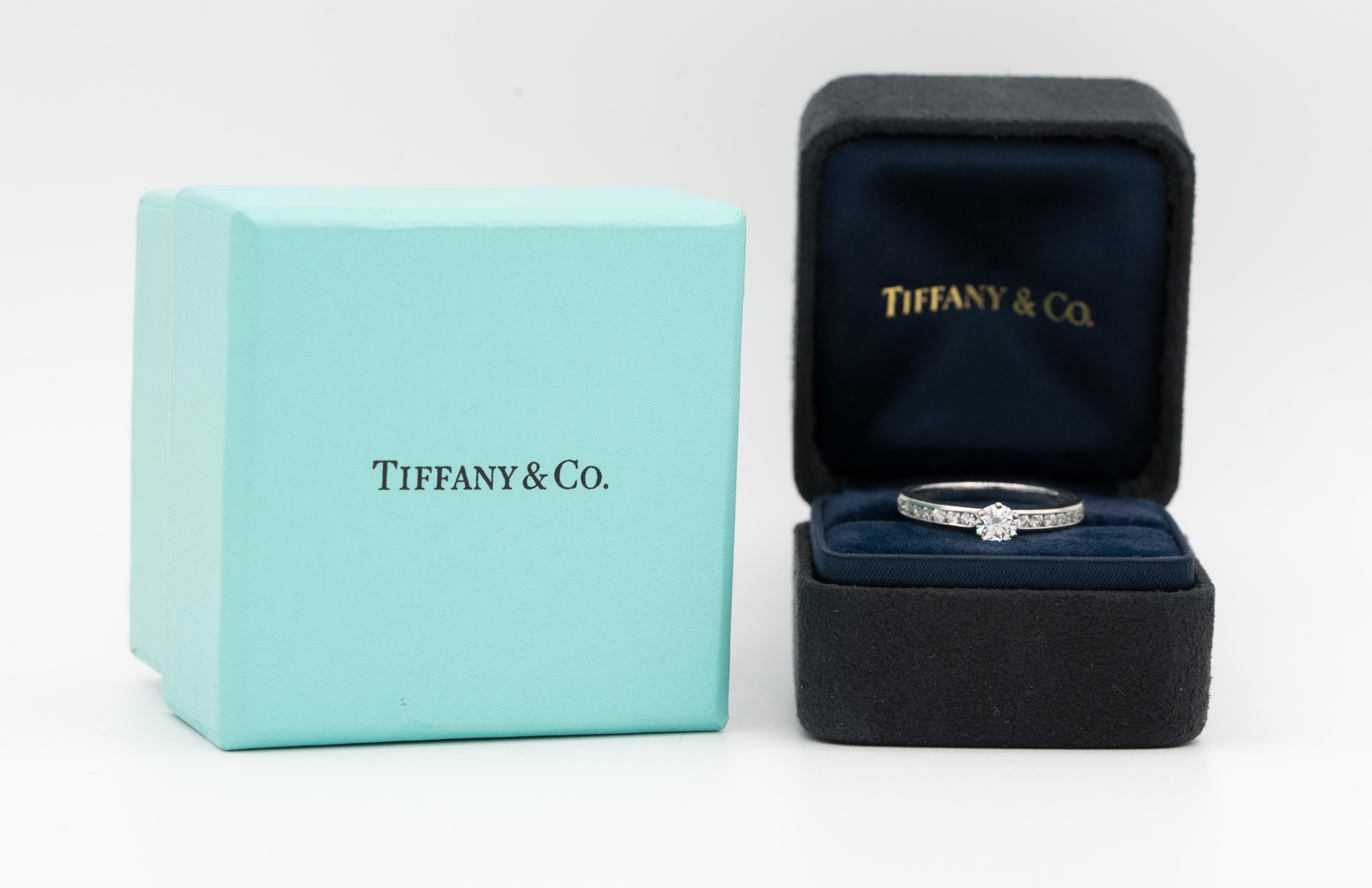 Women's or Men's Tiffany & Co. Engagement Ring with Channel-Set Diamond Band in Platinum