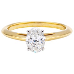 Tiffany & Co. 18K Yellow Gold + Plat Oval Diamond Engagement Ring .79 Ct G VS1 