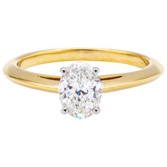 Tiffany & Co. 18K Yellow Gold + Plat Oval Diamond Engagement Ring .79 Ct G VS1