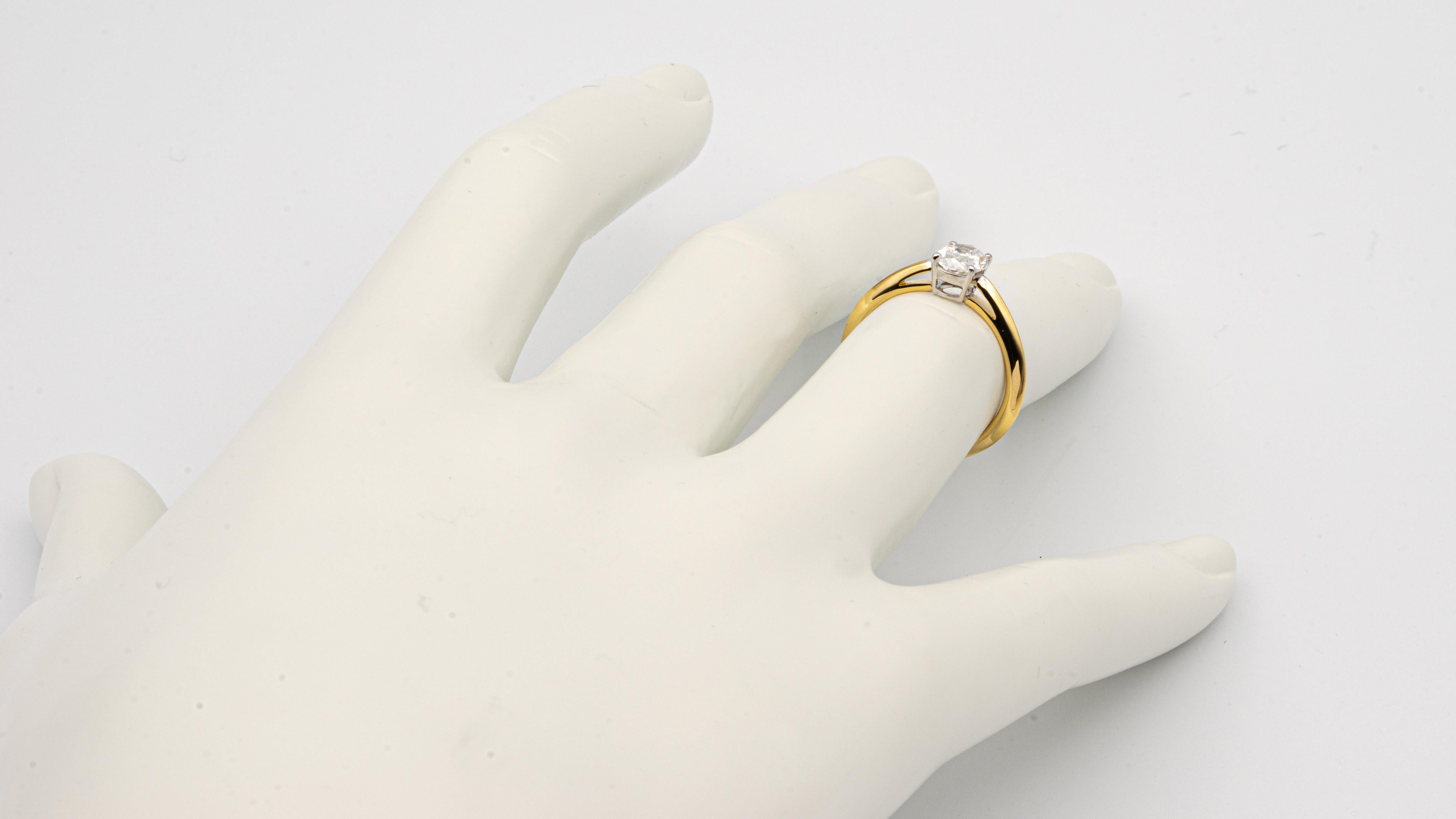 Modern Tiffany & Co. 18K Yellow Gold + Plat Oval Diamond Engagement Ring .79 Ct G VS1 