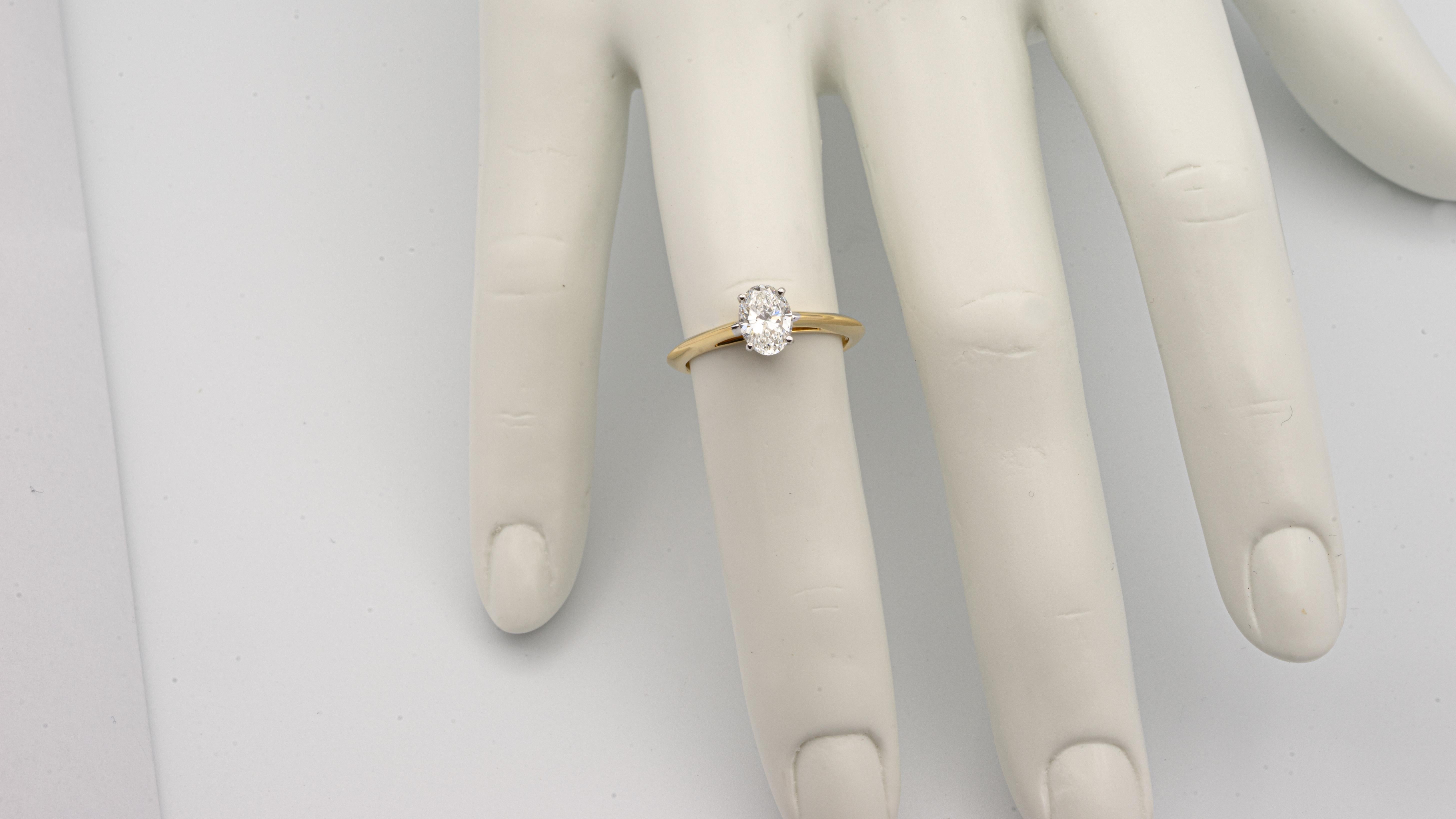 Oval Cut Tiffany & Co. 18K Yellow Gold + Plat Oval Diamond Engagement Ring .79 Ct G VS1 