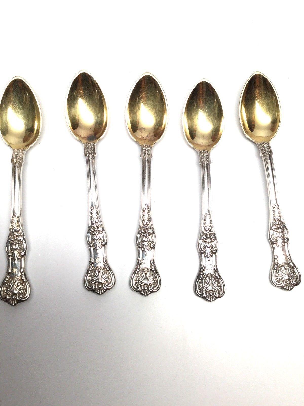 American Tiffany & Co English King Pattern 1885 Sterling Silver Set of 5 Demitasse Spoons