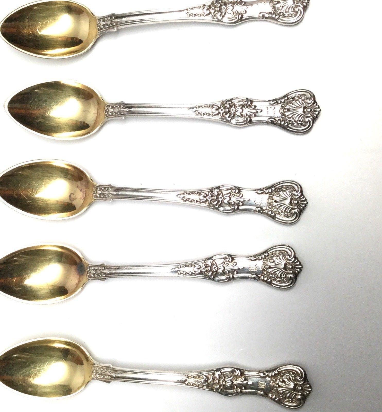 Tiffany & Co English King Pattern 1885 Sterling Silver Set of 5 Demitasse Spoons In Good Condition In Washington Depot, CT