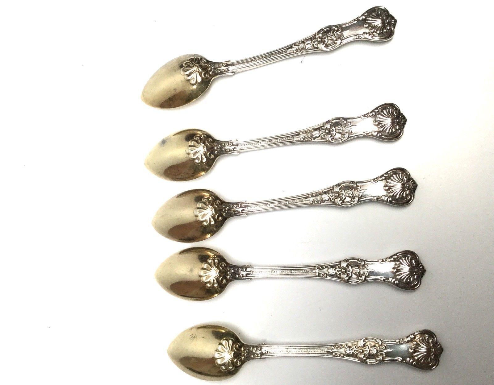 Late 19th Century Tiffany & Co English King Pattern 1885 Sterling Silver Set of 5 Demitasse Spoons