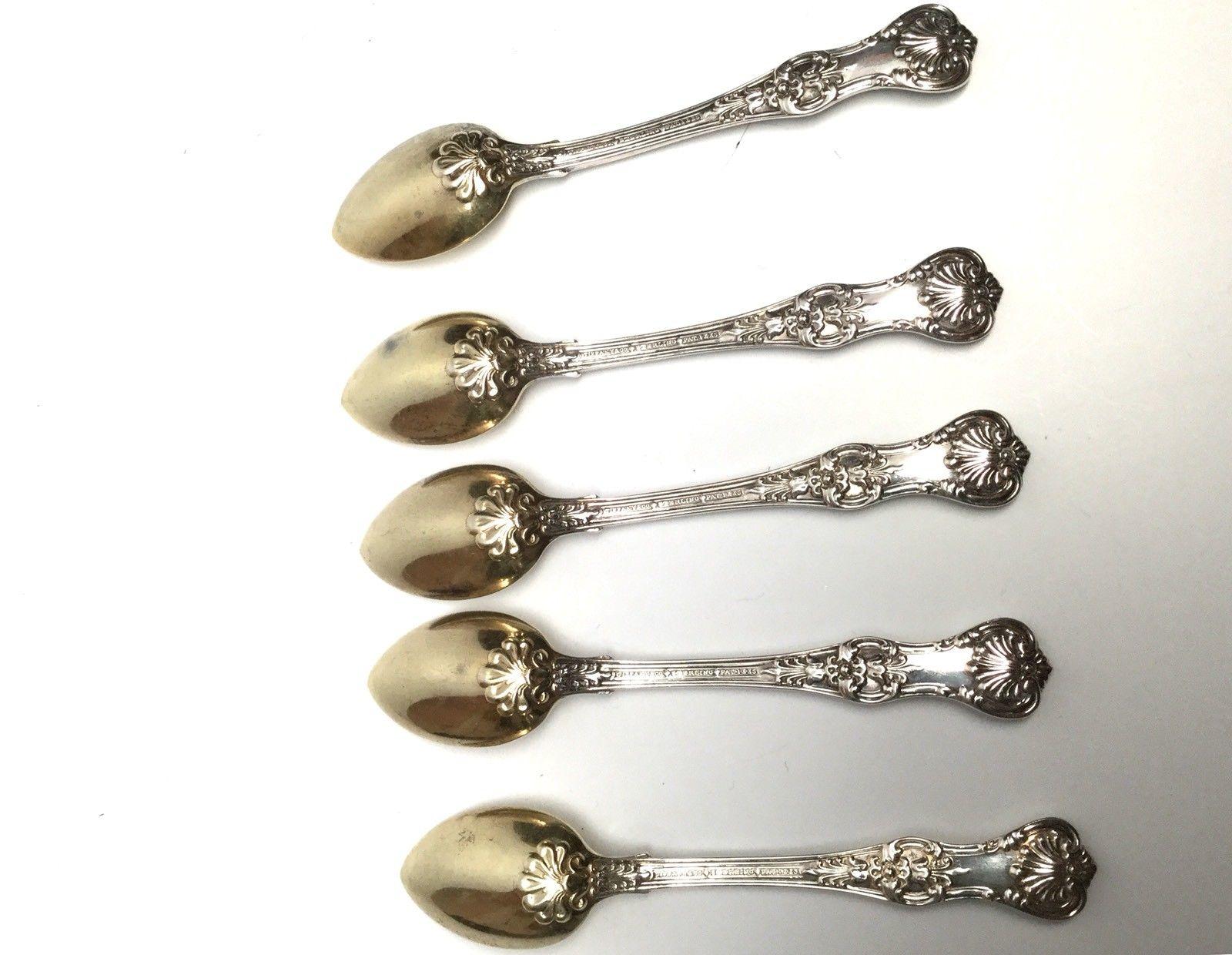 Tiffany & Co English King Pattern 1885 Sterling Silver Set of 5 Demitasse Spoons 1