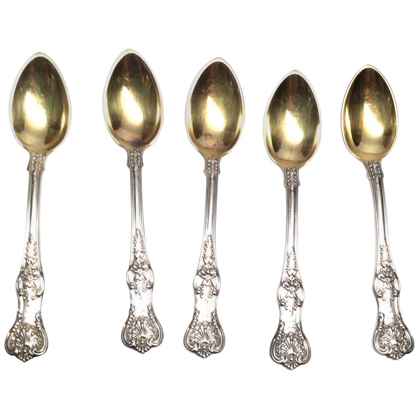 Tiffany & Co English King Pattern 1885 Sterling Silver Set of 5 Demitasse Spoons