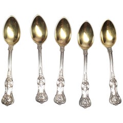 Antique Tiffany & Co English King Pattern 1885 Sterling Silver Set of 5 Demitasse Spoons