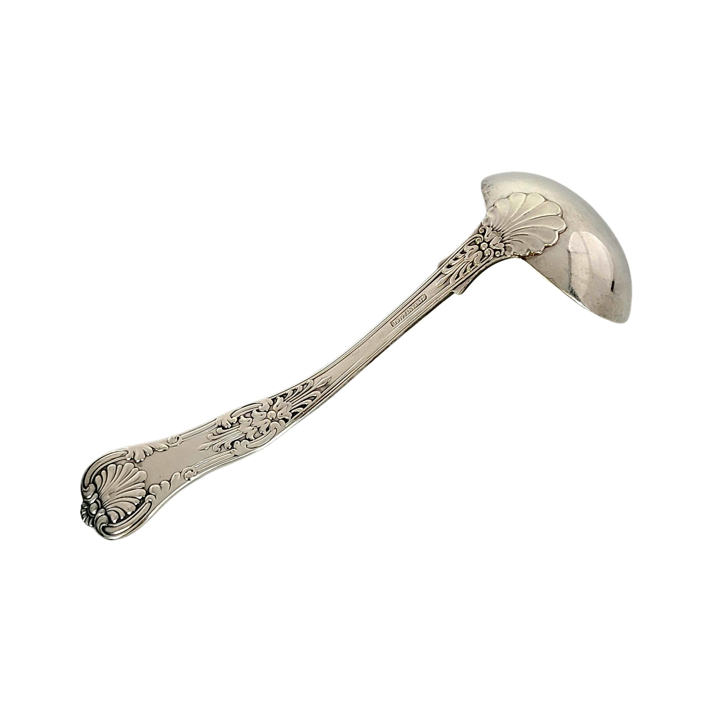 Silverplated gravy ladle by Tiffany & Co in the English King pattern.

No monogram.

Beautiful ladle in Tiffany's intricate and decorative version of a King pattern, which were very popular in the late 19th century. Tiffany box and pouch are not