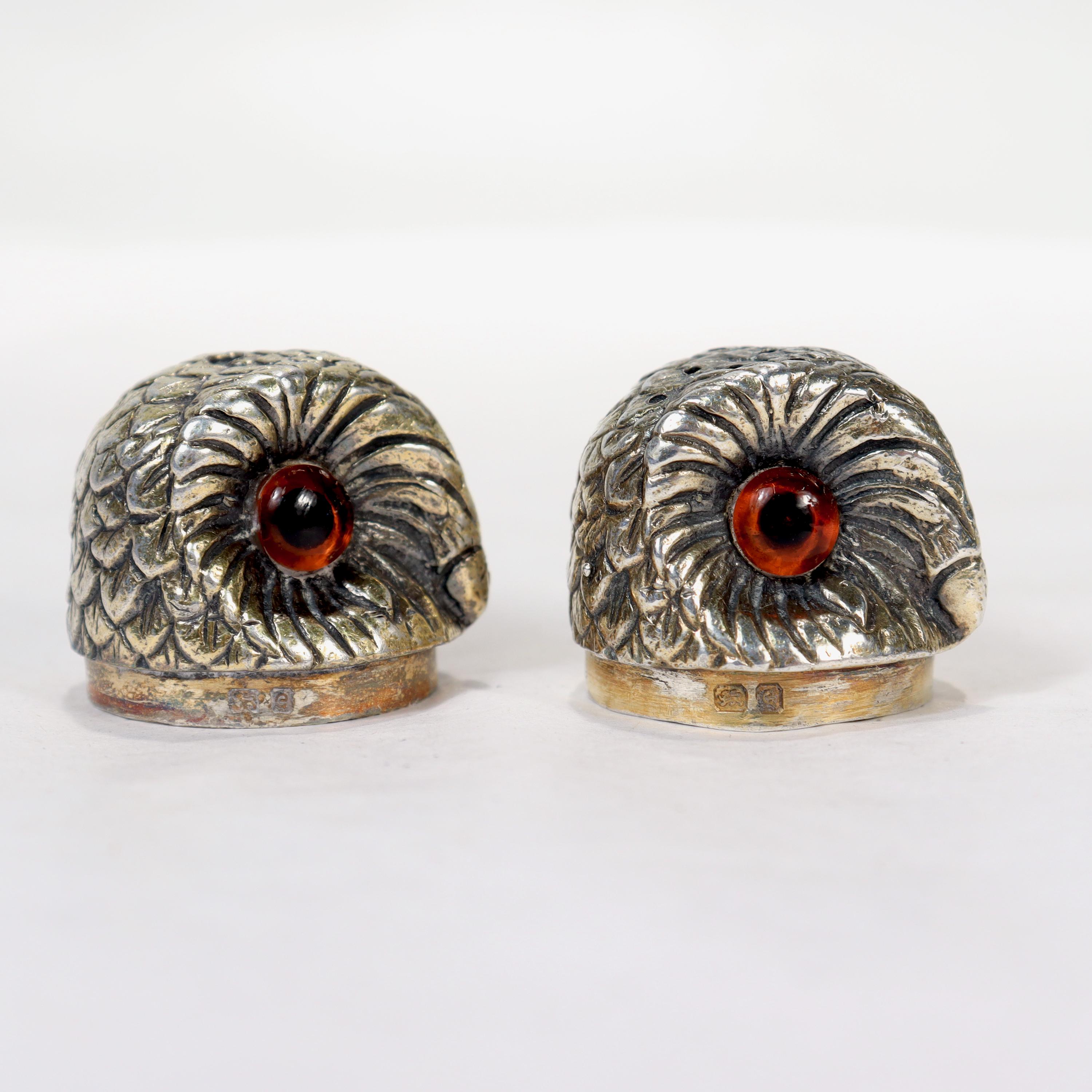 Tiffany & Co. English Sterling Silver Owl Formed Salt & Pepper Shakers, 1960 3